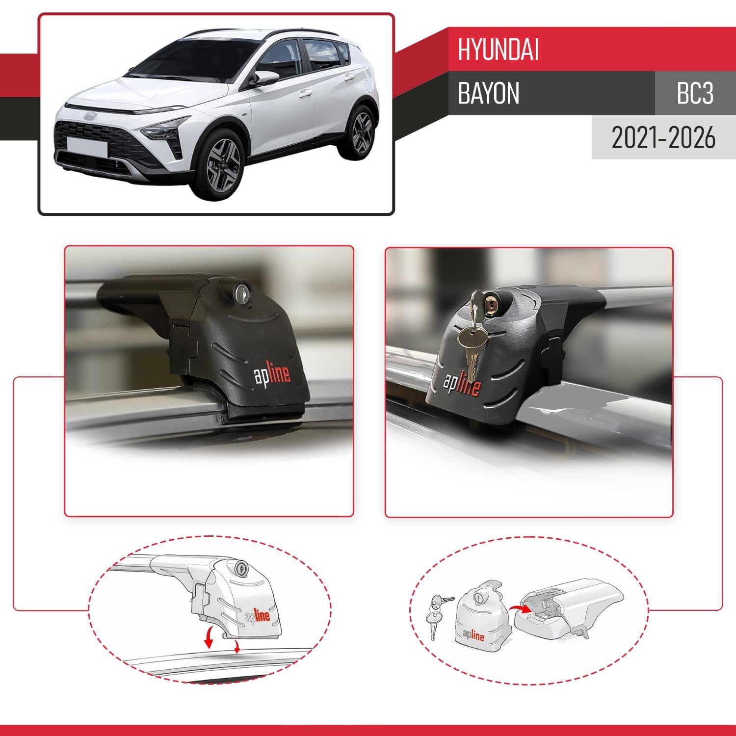 Compatibile con Hyundai Bayon (BC3) 2021-2026 Modello ACE-2 Barre Tetto Portapacchi Auto Barre Portatutto Grigio Alluminio 2 Barre