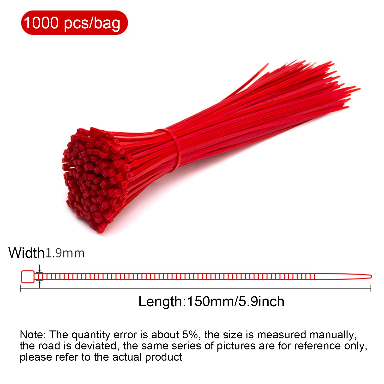 Sepkus Bridas para Cables de Colores, 150 mm x 1,9 mm, Fines comerciales de gestión de Cables Hechos a Mano en el hogar (1000 Piezas), Rojo (Amarillo)
