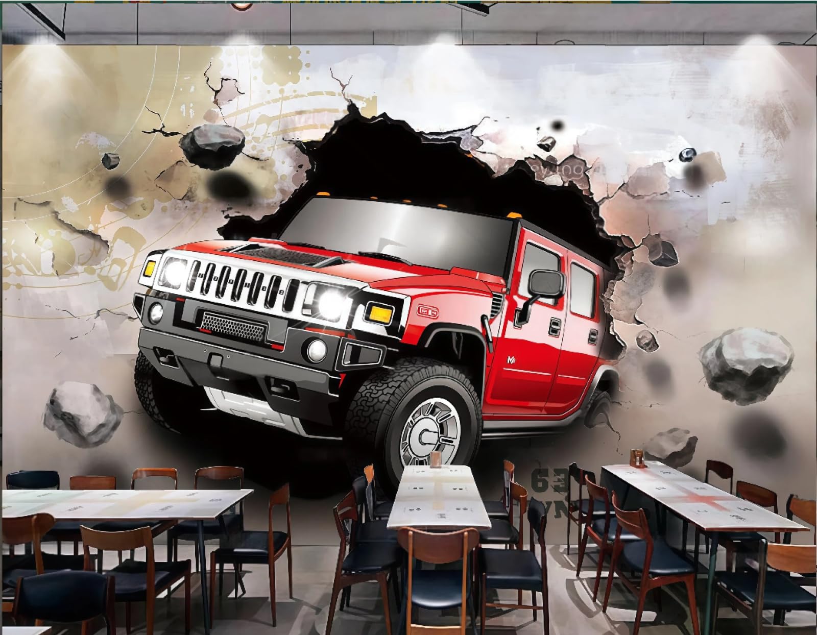 rskjdghshd Wallpaper Retro Stone Wall Car Wall Decoration Painting Afternoon Tea Drink Shop Bar Background Wall Western Restaurant Wallpaper Cafe Mural,3D,300x210cm