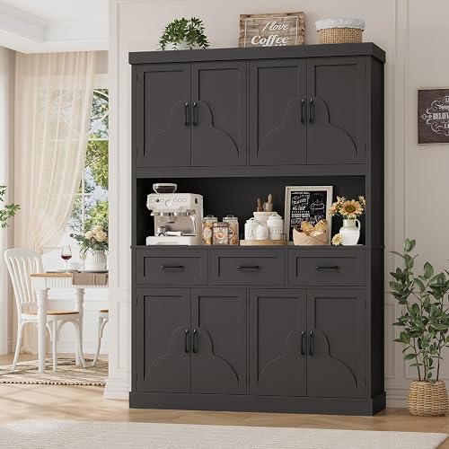 HITHOS 55“W Kitchen Pantry Cabinet, 76" Tall Hutch Storage Cabinet,