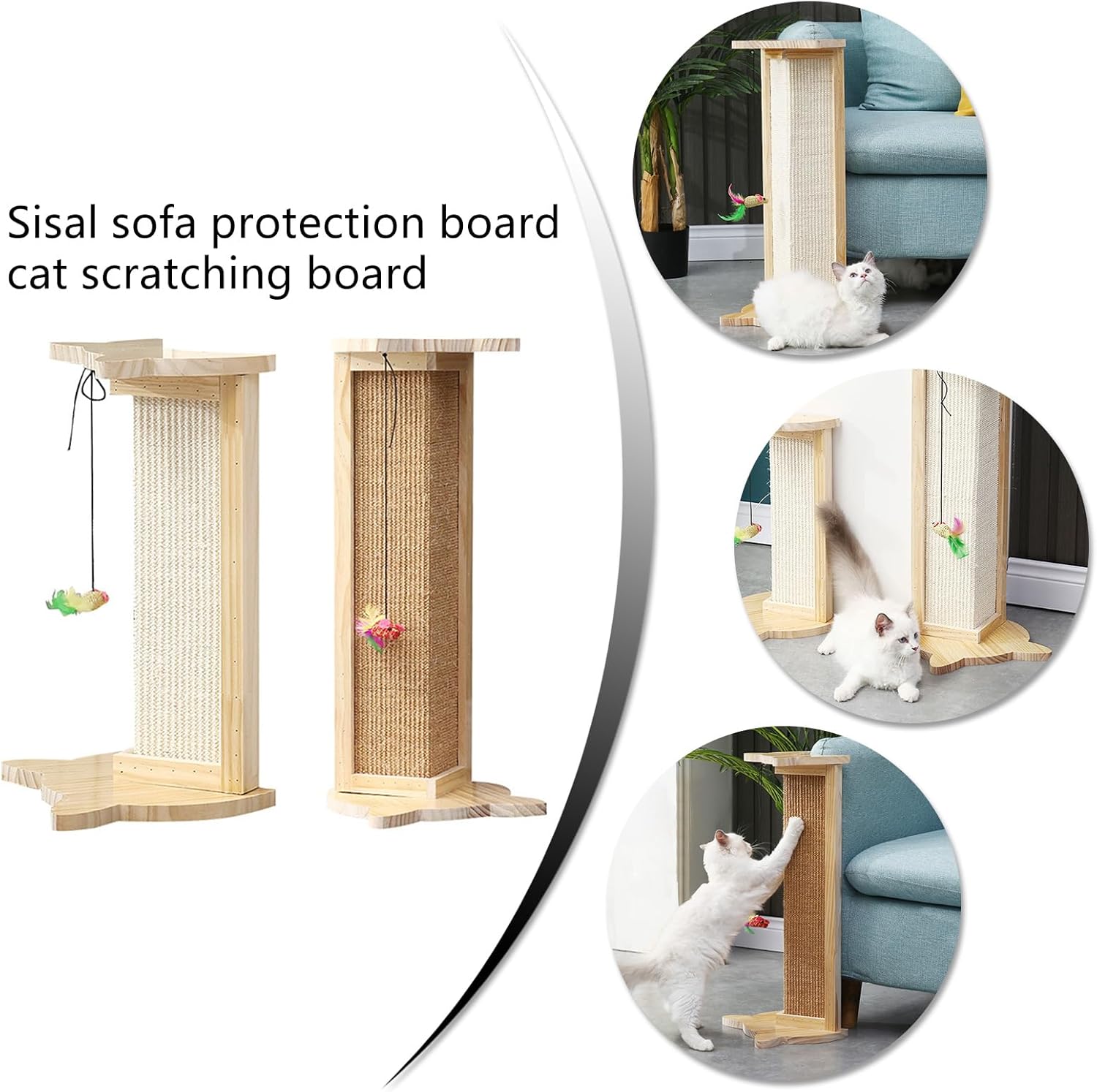 Cats Scratcher Guard Sofa Post with Toy Teaser Interaction Cats Sisal Corner Scratcher Furniture Protectors Protective Sofa Cover