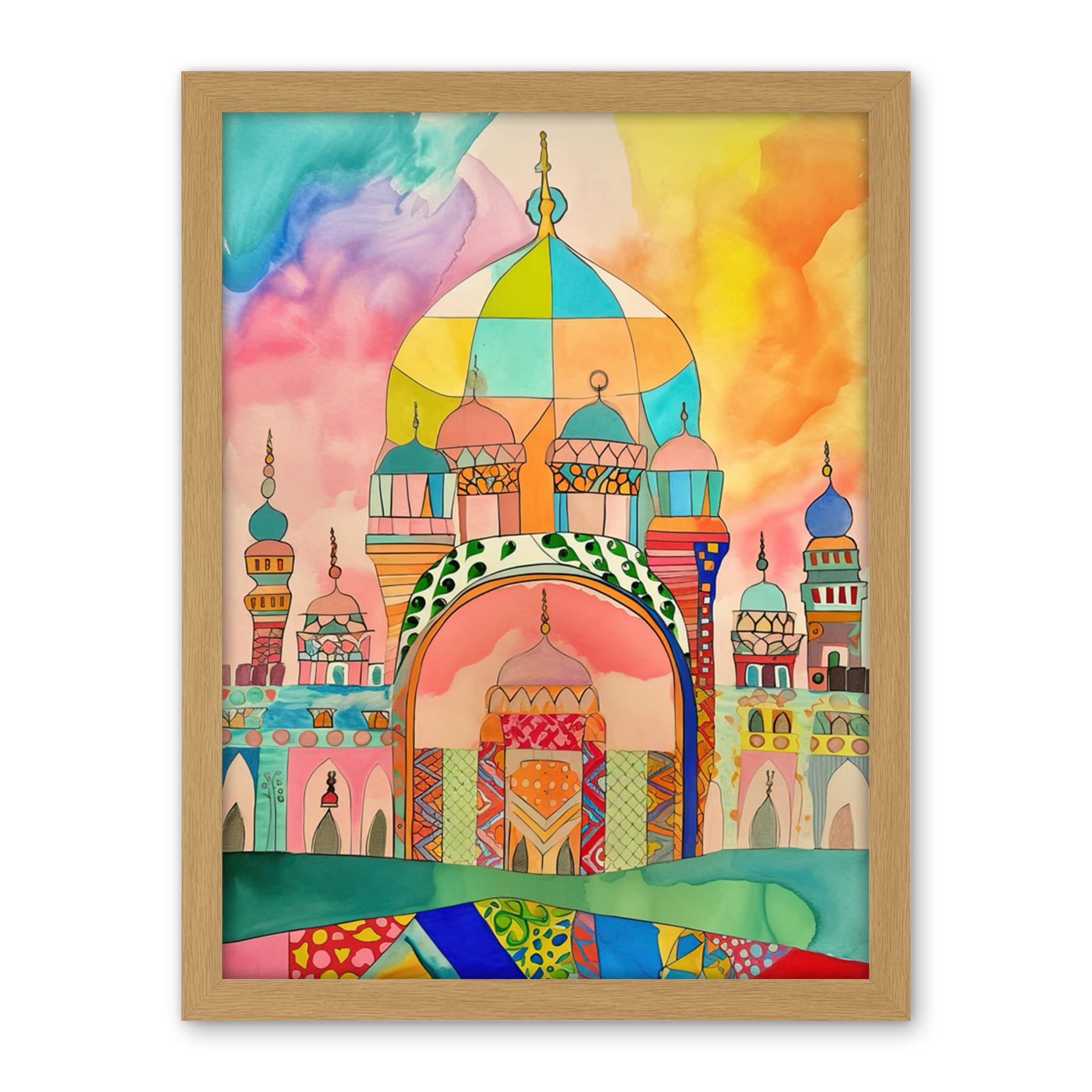 Artery8 Abstract Mosque Islam Folk Art Artwork Framed Wall Art Print 18X24 Inch