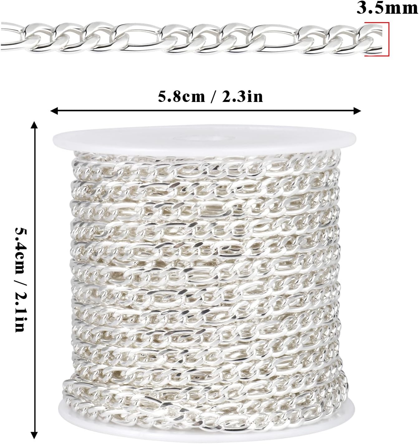 33FT Silver Figaro Chains 3.5mm Stainless Steel Chain for Jewelry Making