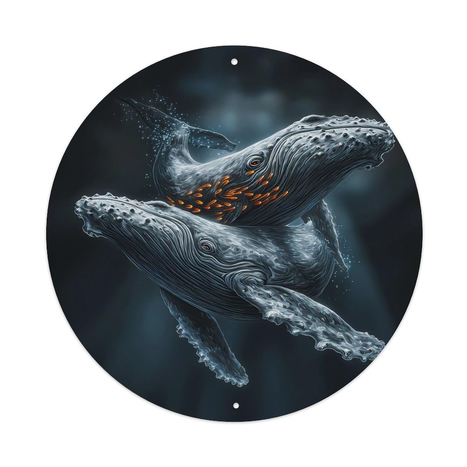 Marine Animals Poster Humpback Whale Dark Ocean Glowing Fantasy Vintage Metal Tin Sign Plaque Wall Decor for Cafe, Club Bar, Office, Garden Metal Poster 8x8Inch