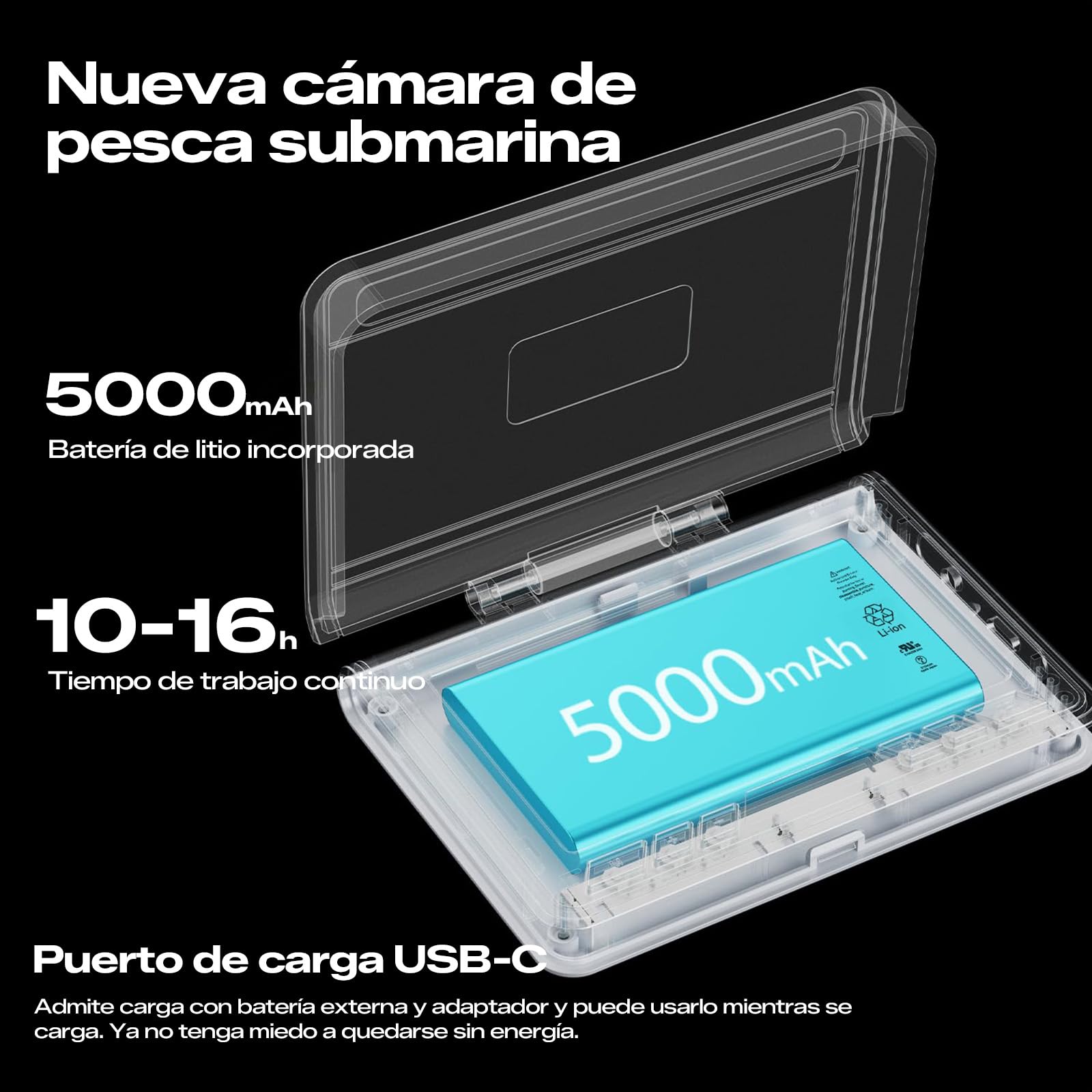 FourQ Cámara de Pesca Subacuática 4.3" HD 220° Gran Angular Visión Nocturna IR Cable 30m Impermeable Batería 5000mAh