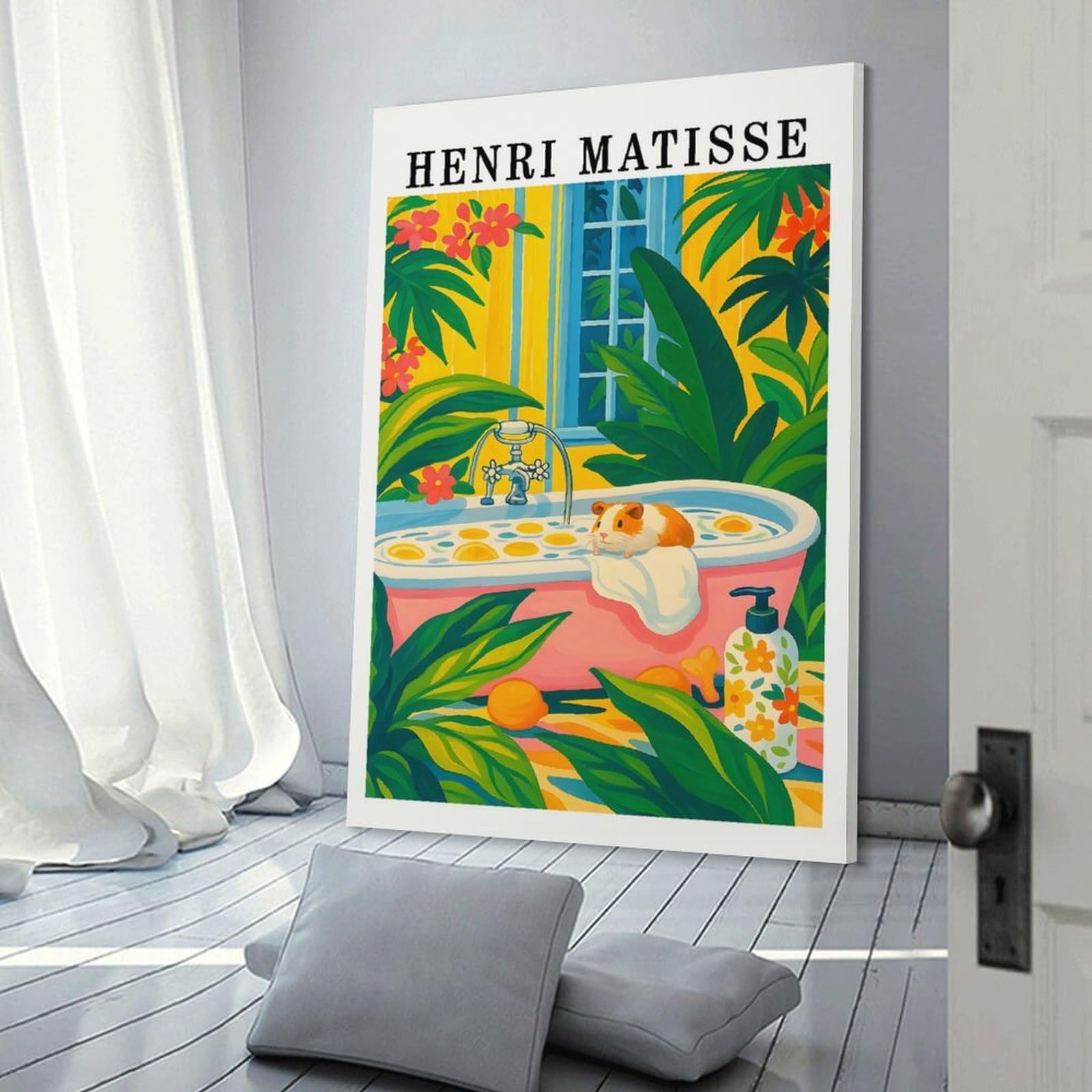 Junmoney Henri Matisse Style Guinea Pig Bath Wall Picture Print, 24x36inch(60x90cm), for New Home Styling, Lounge Or Bedroom, Home Artwork for Modern Interiors