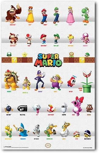 Pyramid America Póster de Mario Bros - Arte de pared de personajes de Mario Bros de 11 x 17 pulgadas - Decoración de sala de videojuegos para
