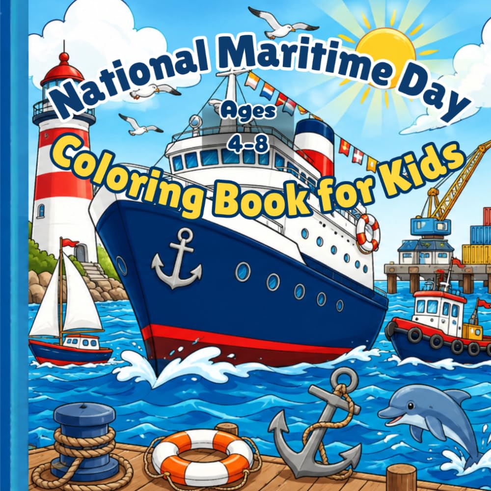 National Maritime Day Coloring Book for Kids: Celebrate America's Sailors & Ships with 25 Fun Scenes — Lighthouses, Anchor Patterns, Historic Vessels & Ocean Adventures (Occasions and holidays)