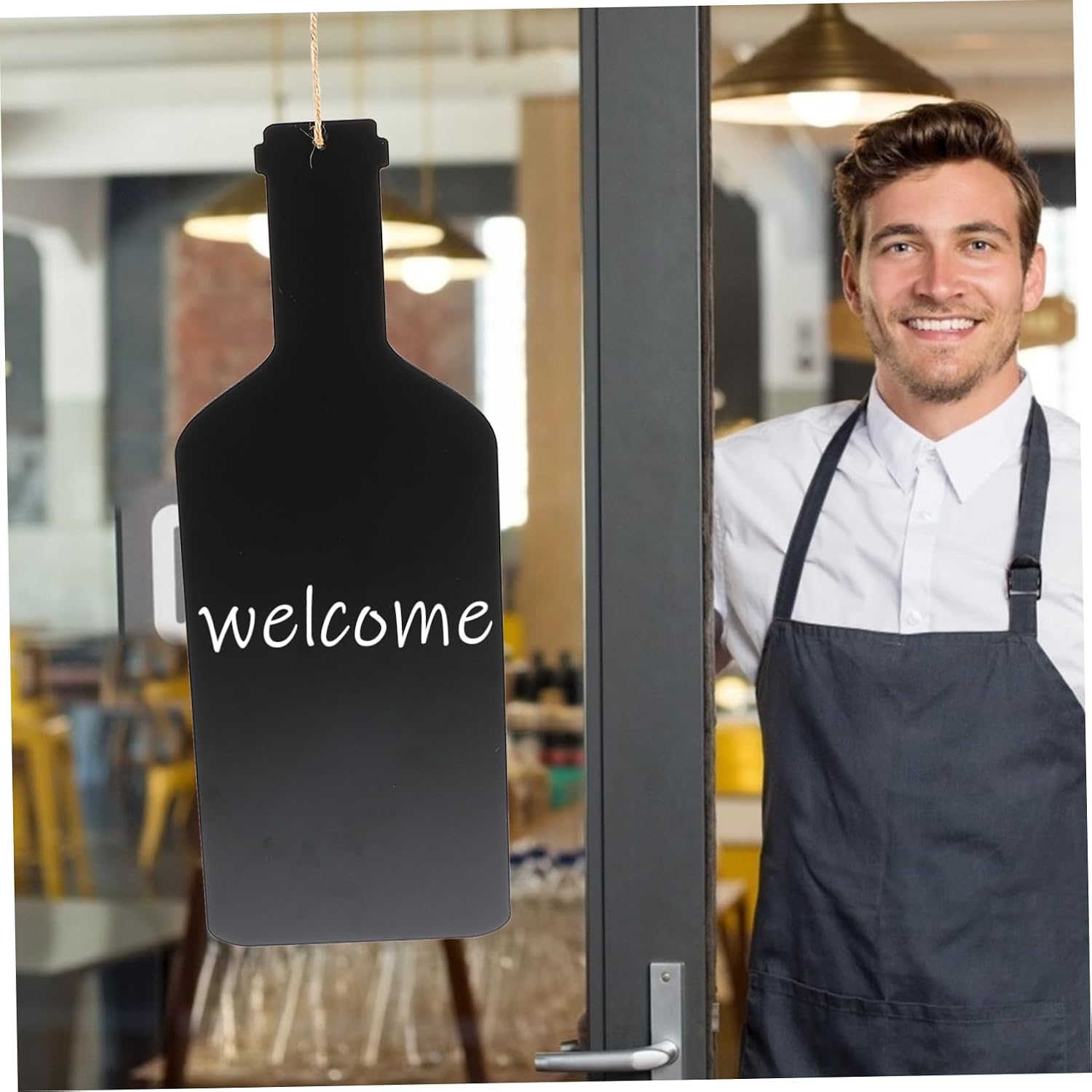 Wine Bottle Shaped Hanging Blackboard Wooden Message Board for Coffee Shop