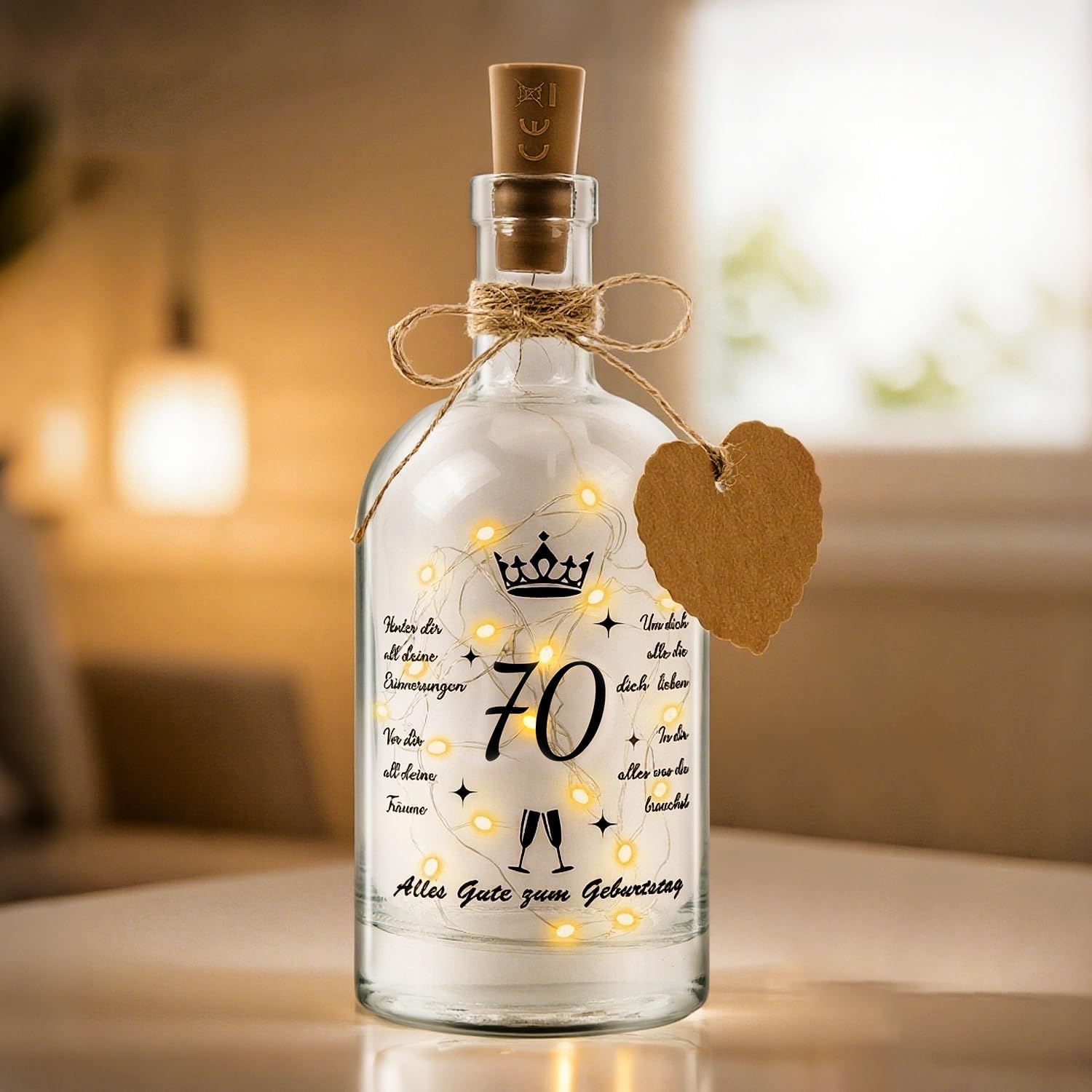 Coole LED Flaschenlampe Zum 70. Geburtstag - Personalisiertes Geldgeschenk Mit Herzlichen Wünschen