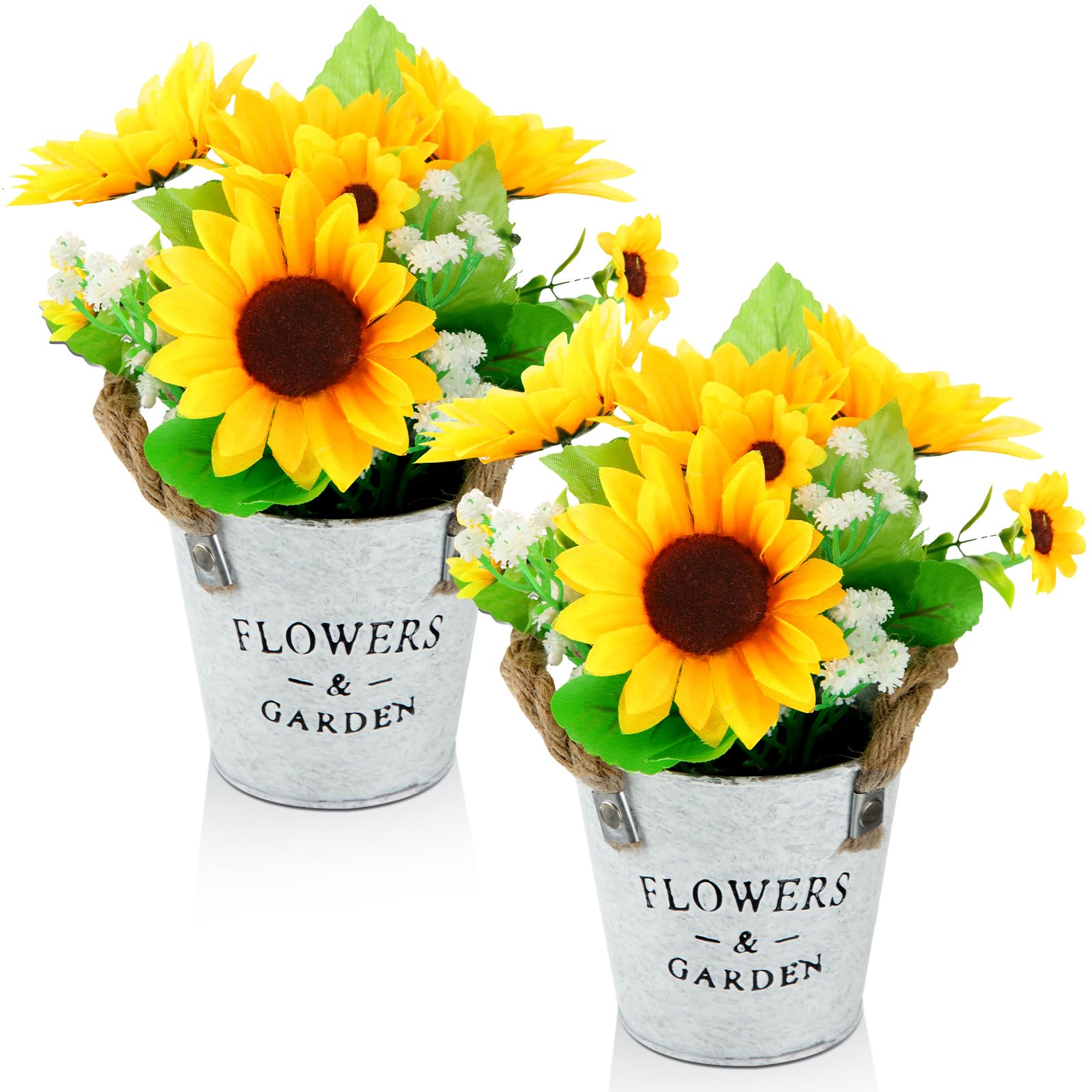 Amazon.com: Solsew 2 Pcs Artificial Sunflowers in Pot Rustic Sunflower ...
