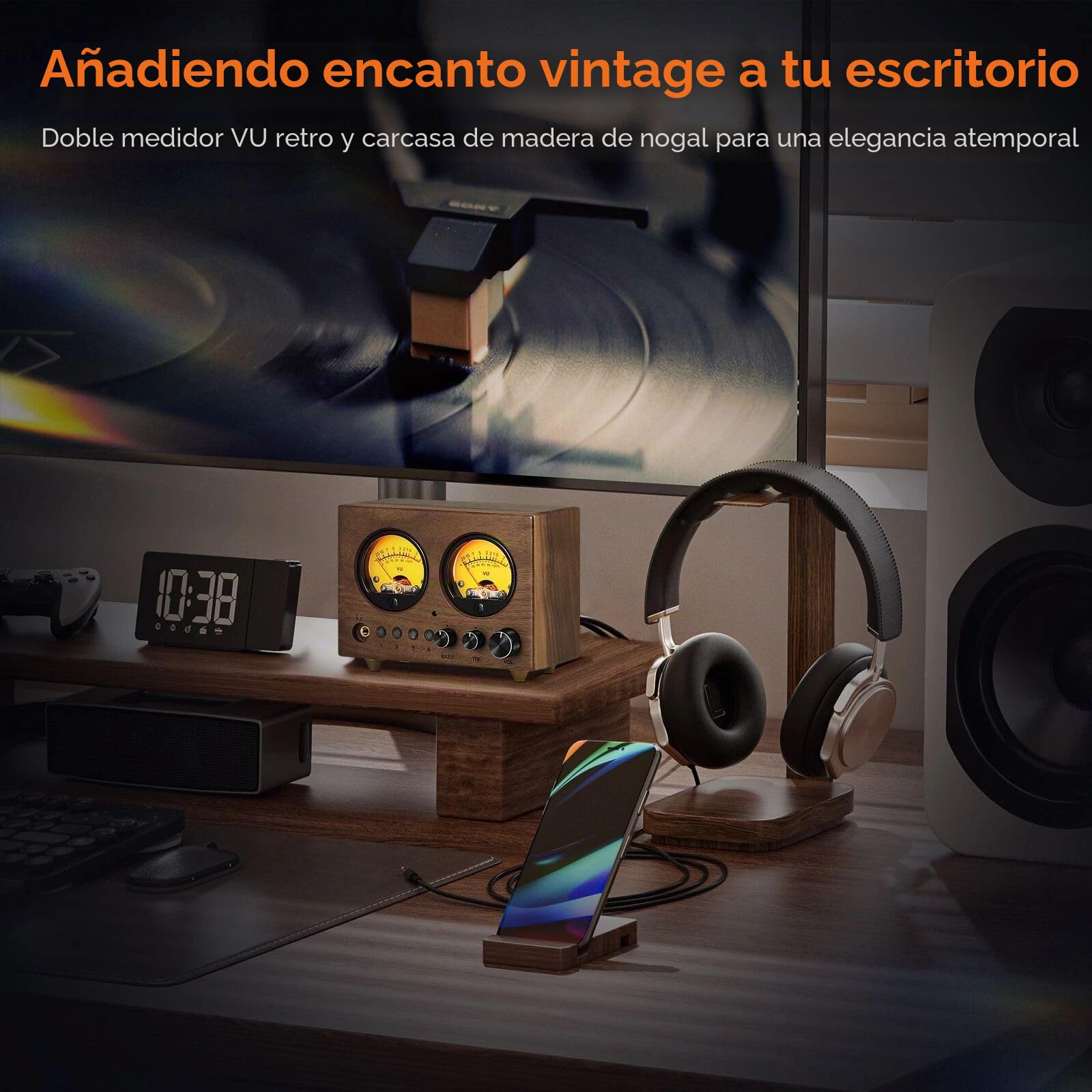Conmutador de audio 4 en 1 OUT Preamplificador estéreo con medidor VU y control remoto