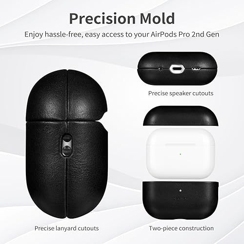Miniatura 5 de Belemay Funda para AirPods Pro de 2 generación, compatible con MagSafe y carga inalámbrica, cuero liso de grano completo de lujo, pátina única,