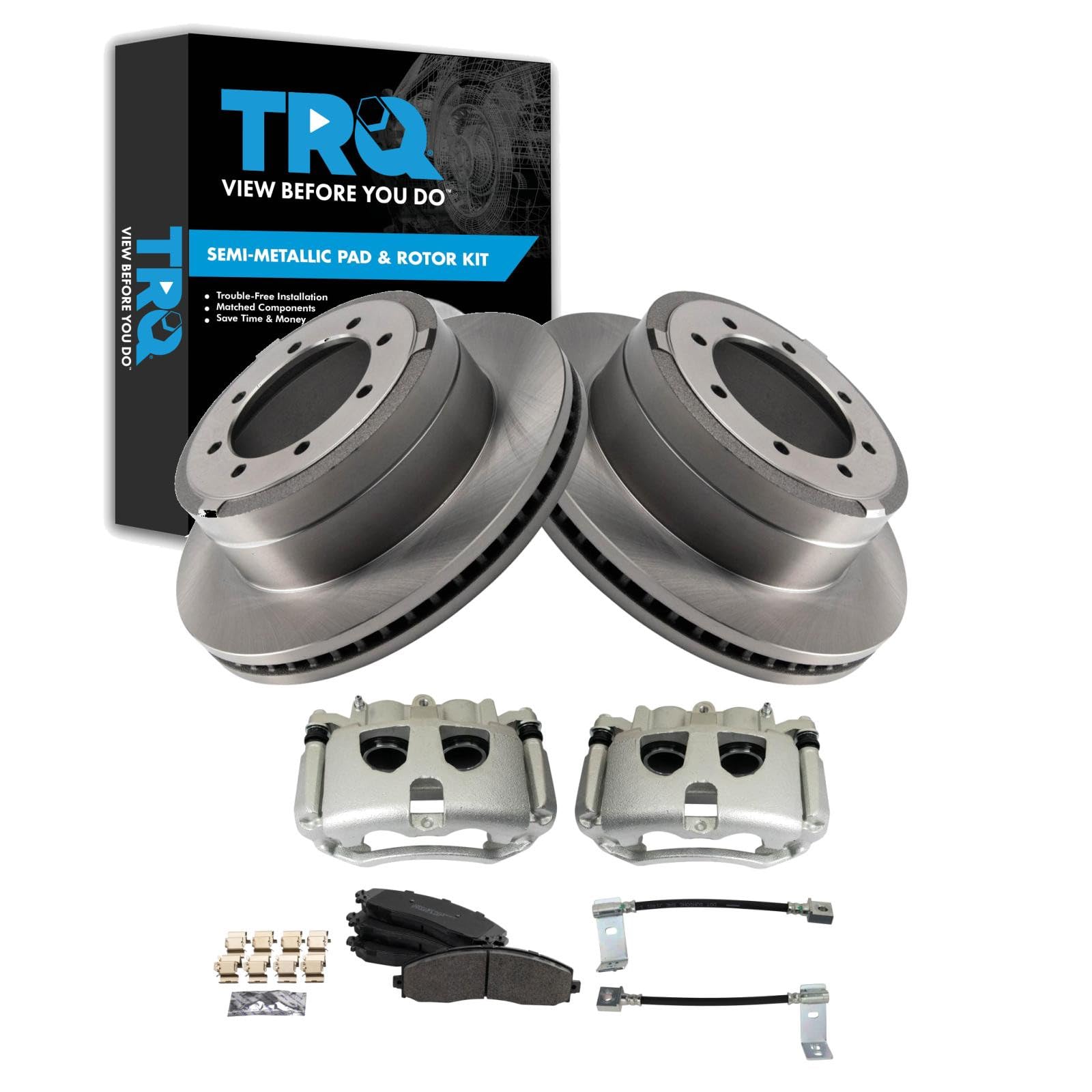TRQ Brake Pad &amp; Rotor Kit Semi-Metallic Compatible with 2017-2019 Ford F-350 Super Duty