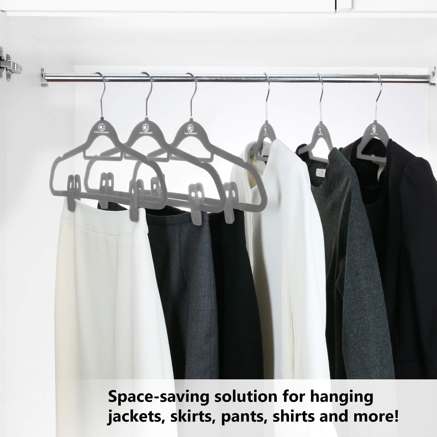 Velvet Hangers, Ultra Slim Space Saving, notches, tie bar, Swivel Hook,10 Pack, with 20 Matching Velvet Finger Clips (Grey)
