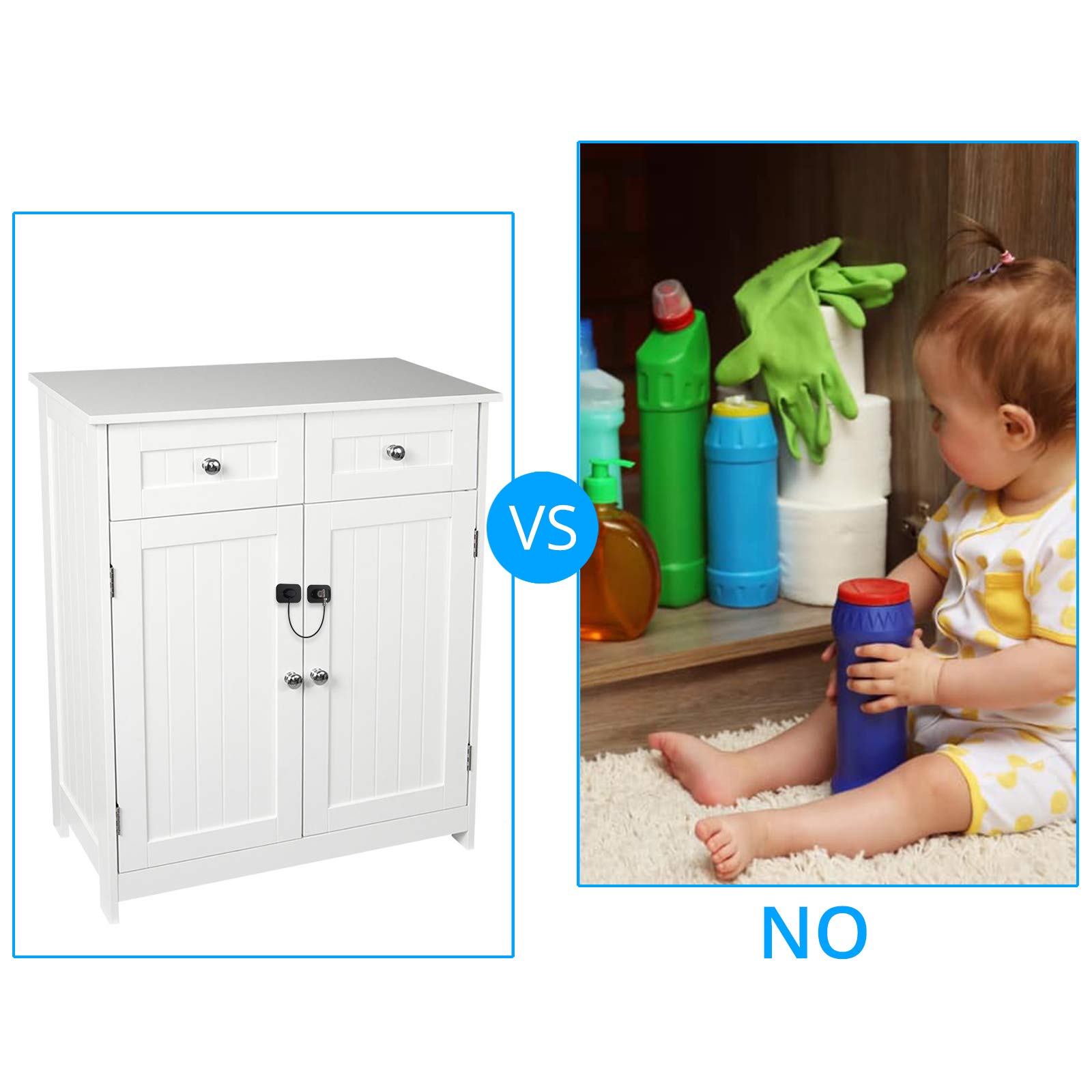 Serrures Placard Sécurité Bébé ESynic - Lot De 2 - Sans Percage - Câble 20cm