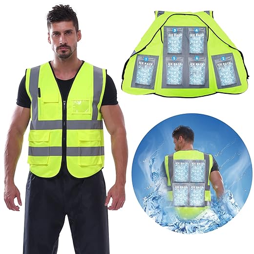Cooling Safety Vest with 20Pcs Ice Packs - Ice Cooling Vest for Men Women Cool Vest for Hot Weather Work