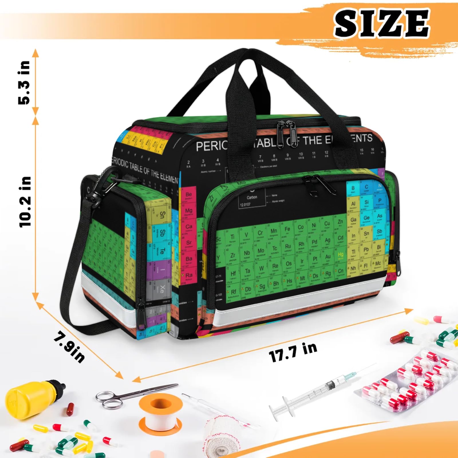 GzLeyigou First Aid Bags Empty, Periodic Table Of The Elements Emergency Bag First Aid Kit Multiple Compartment Kit Carrier On Call Trauma Bag For Paramedics Emergency Medical Supplies Kit