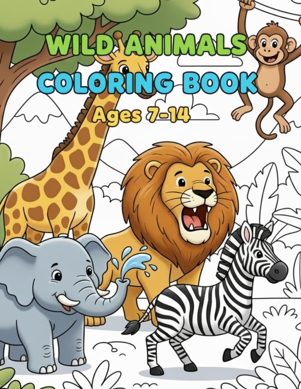 Wild Animals Coloring Book: 50 Coloring Pages | Jungle, Safari and Forest Animals | Educational Wildlife Coloring Book for Creative Fun