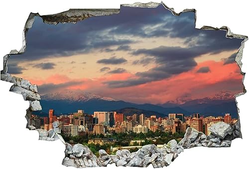 Miniatura 2 de Chile Santiago Houses Mountains Clouds Wall Decal Paisaje 3D Break Through Wall Sticker Extraíble PVC Divertido Arte de Pared Calcomanía de Navidad