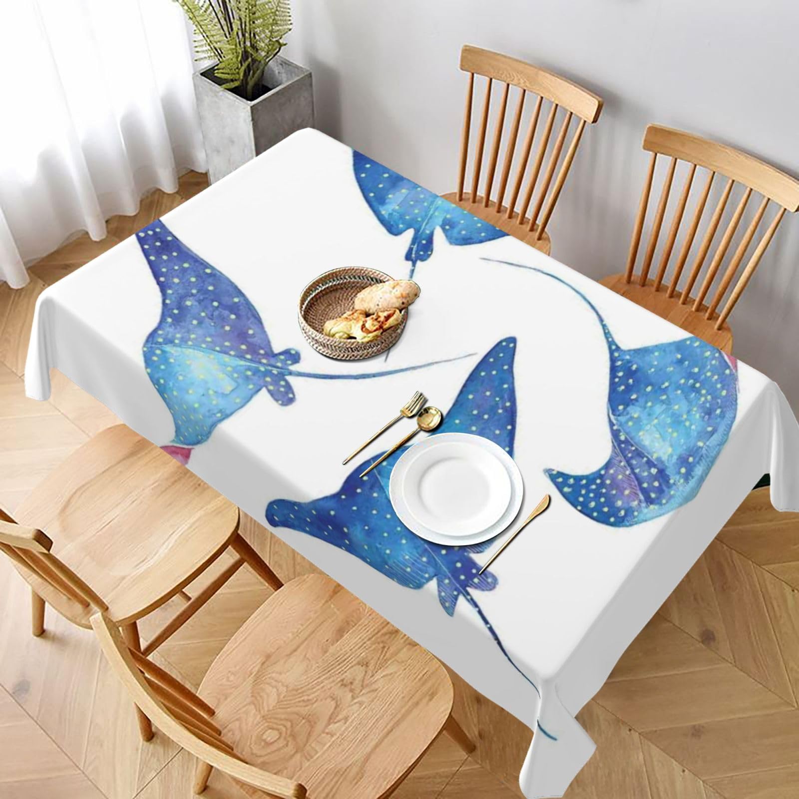BNVSADC Sea Animals Stingrays Printed Rectangle Tablecloth 228x152 CM, Water Resistant Polyester Table Cloth Decorative Fabric Table Covers for Kitchen Dining Table Parties Camping