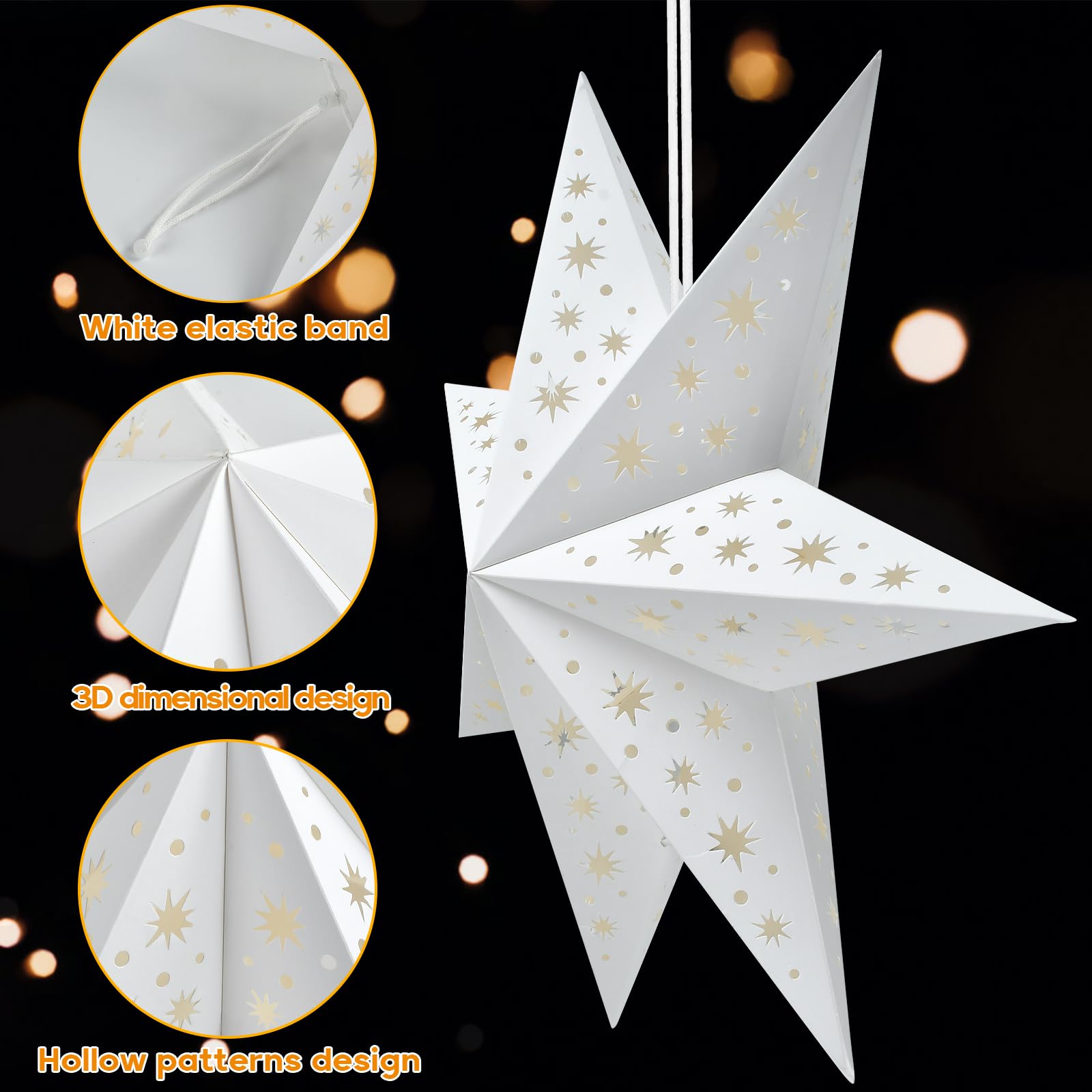 JSTHHTT Lot De 4 Étoiles En Papier 3D De Noël - Décorations Suspendues Pour Fêtes Et Mariages
