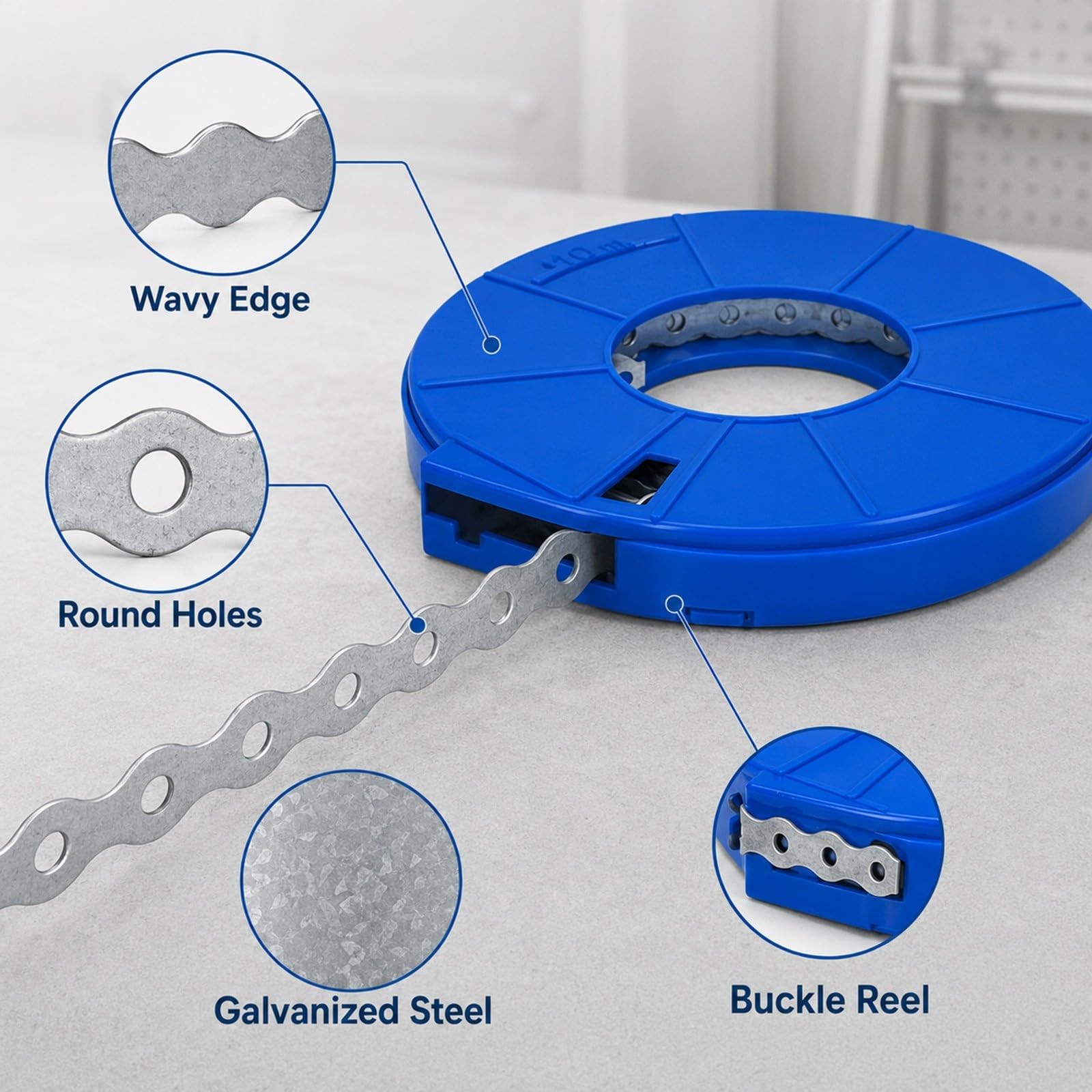 Verzinktes Lochband, 10m Rolle, 0,8mm Stahl, Montageband
