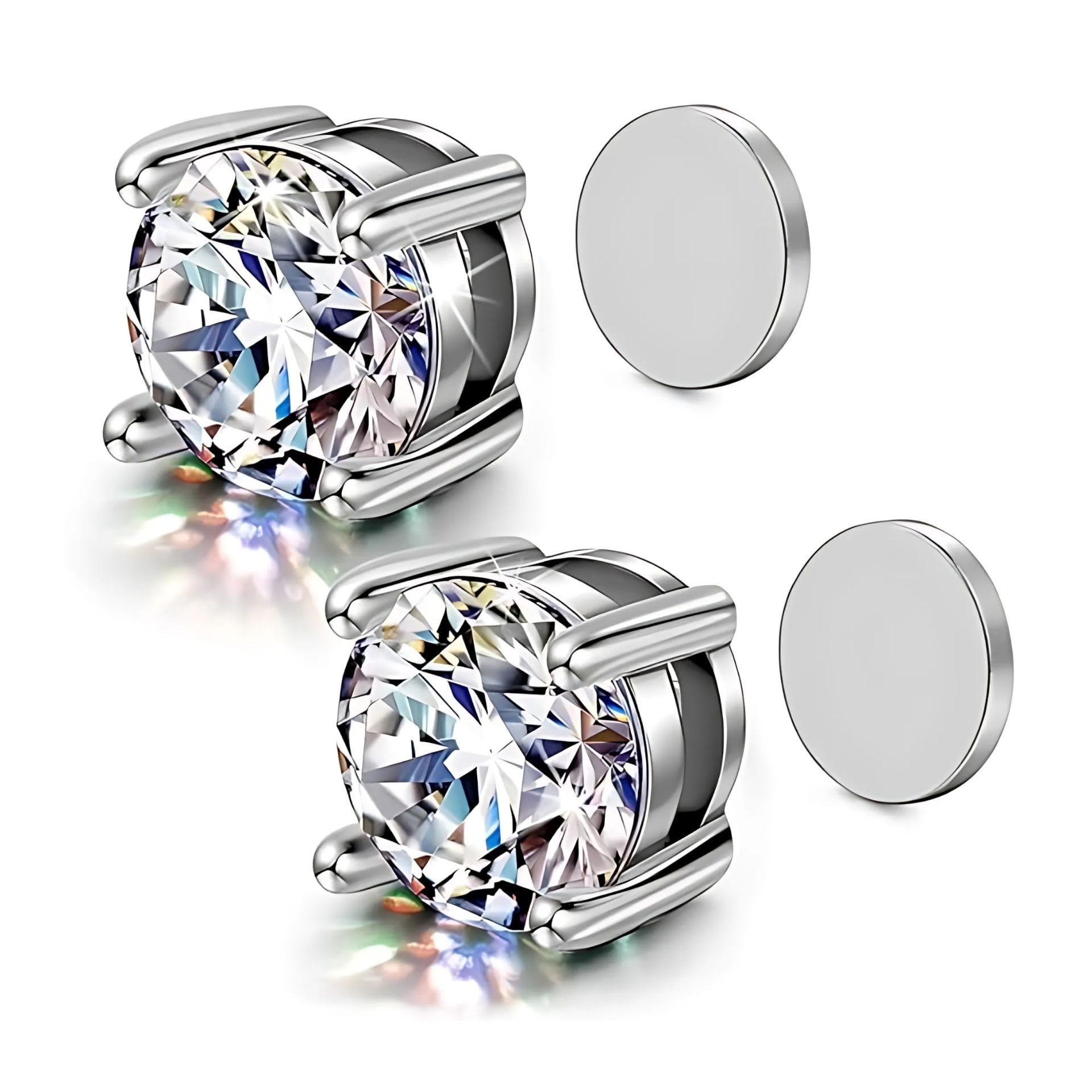 No-Tarnish No-Rusting Round 6mm Clip-On No-Piercing Required Clear White Crystal Magnetic Ear Stud Earrings For Men And Women (ER2659) 1 Pair-image-21