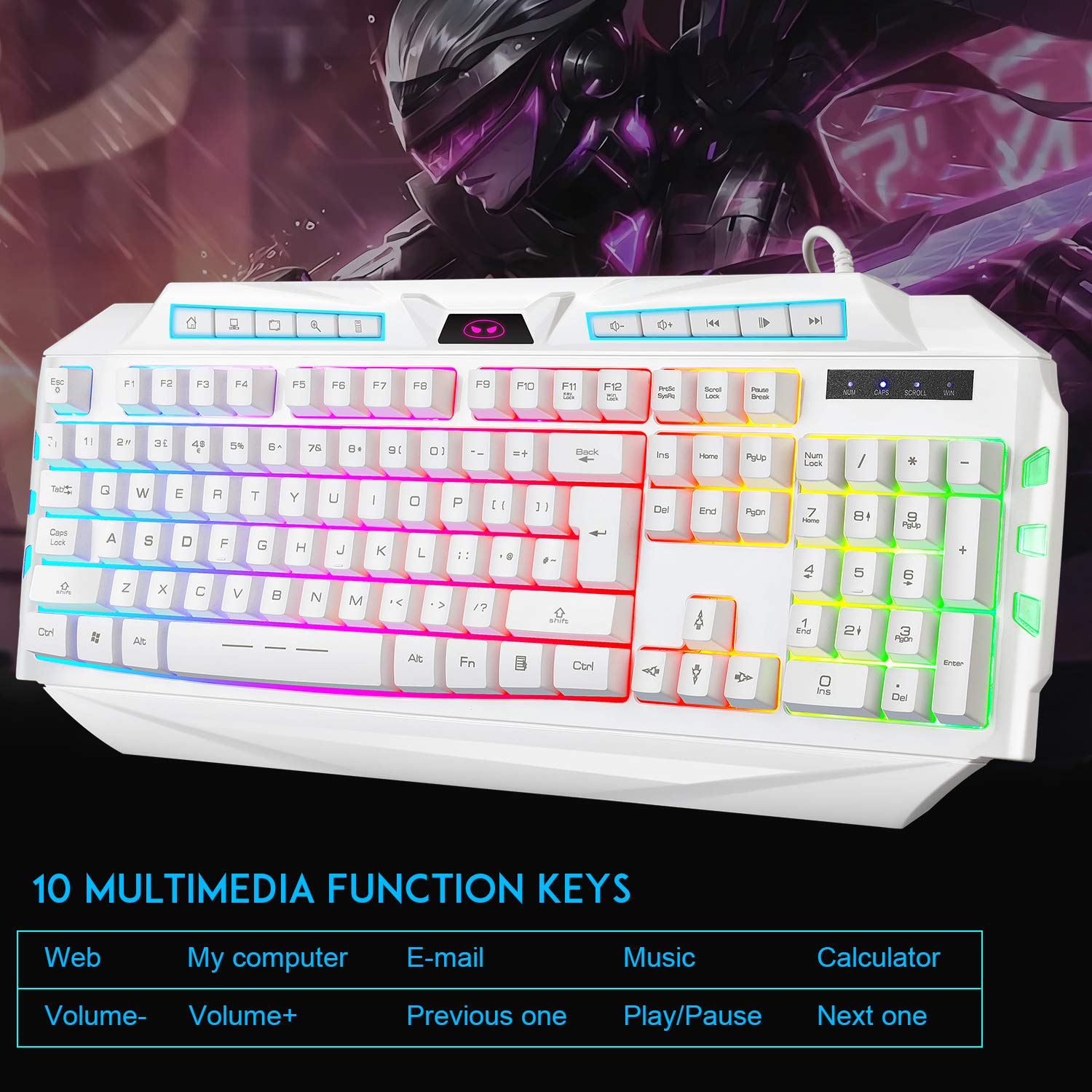 White Gaming Keyboard and Mouse Combo,MageGee GK710 Wired Backlit Keyboard and White Gaming