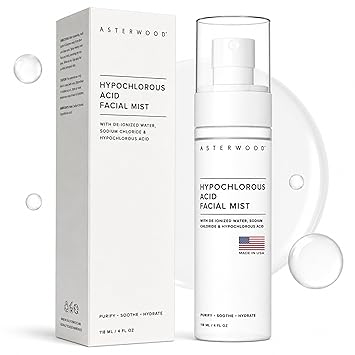 Asterwood Hypochlorous Acid Spray for Face - Antibacterial Face Spray To Target Acne, Redness, Flare-up & Irritation For Sensitive Skin - Post-Workout HOCl Facial Mist - 4 Fl Oz