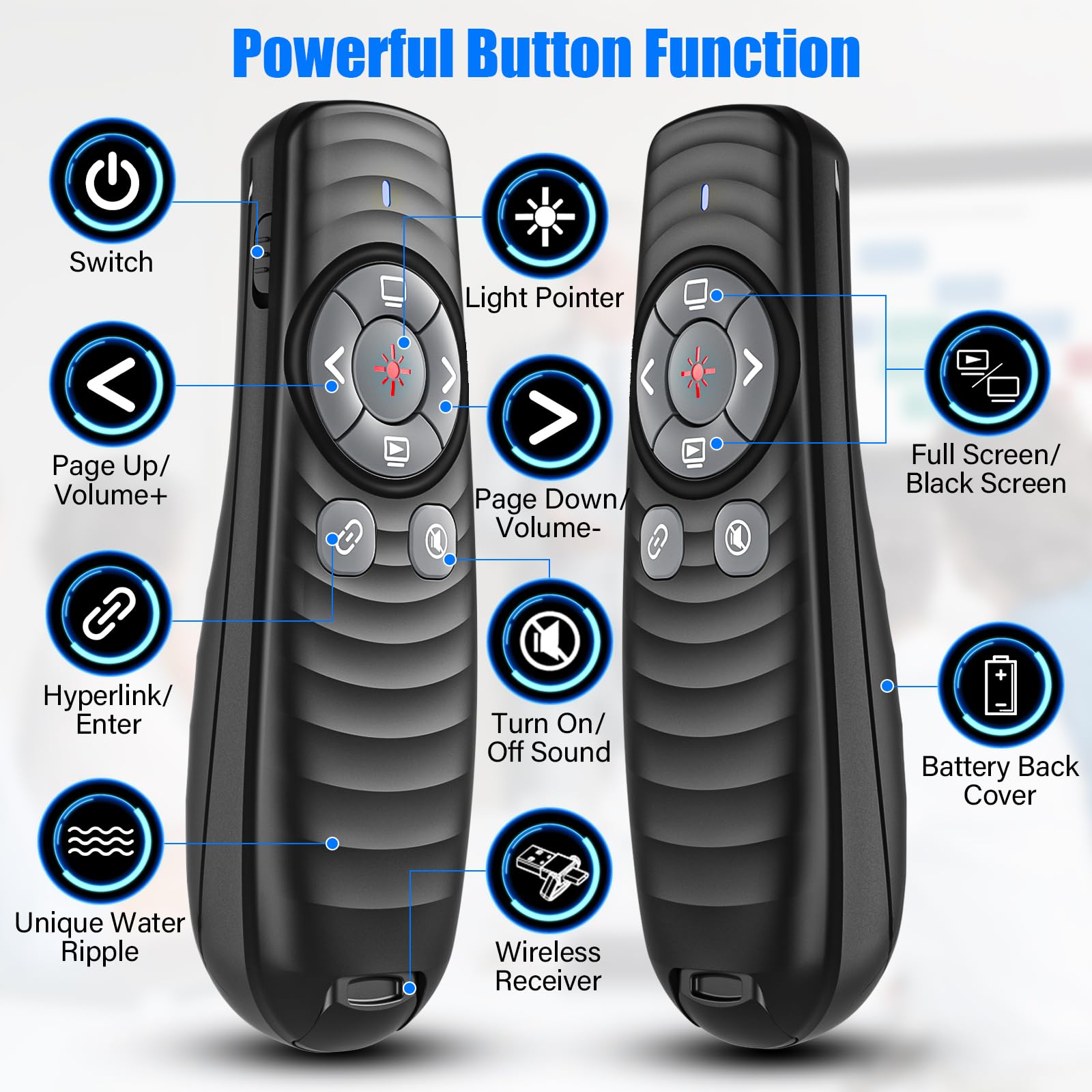 2-in-1 USB TYPE-C Presentation Clicker wireless Presenter Remote Clicker, Powerpoint Clicker Slide Advancer, Clicker for Powerpoint Presentations with Volume Control, Presentation Clicker for Computer