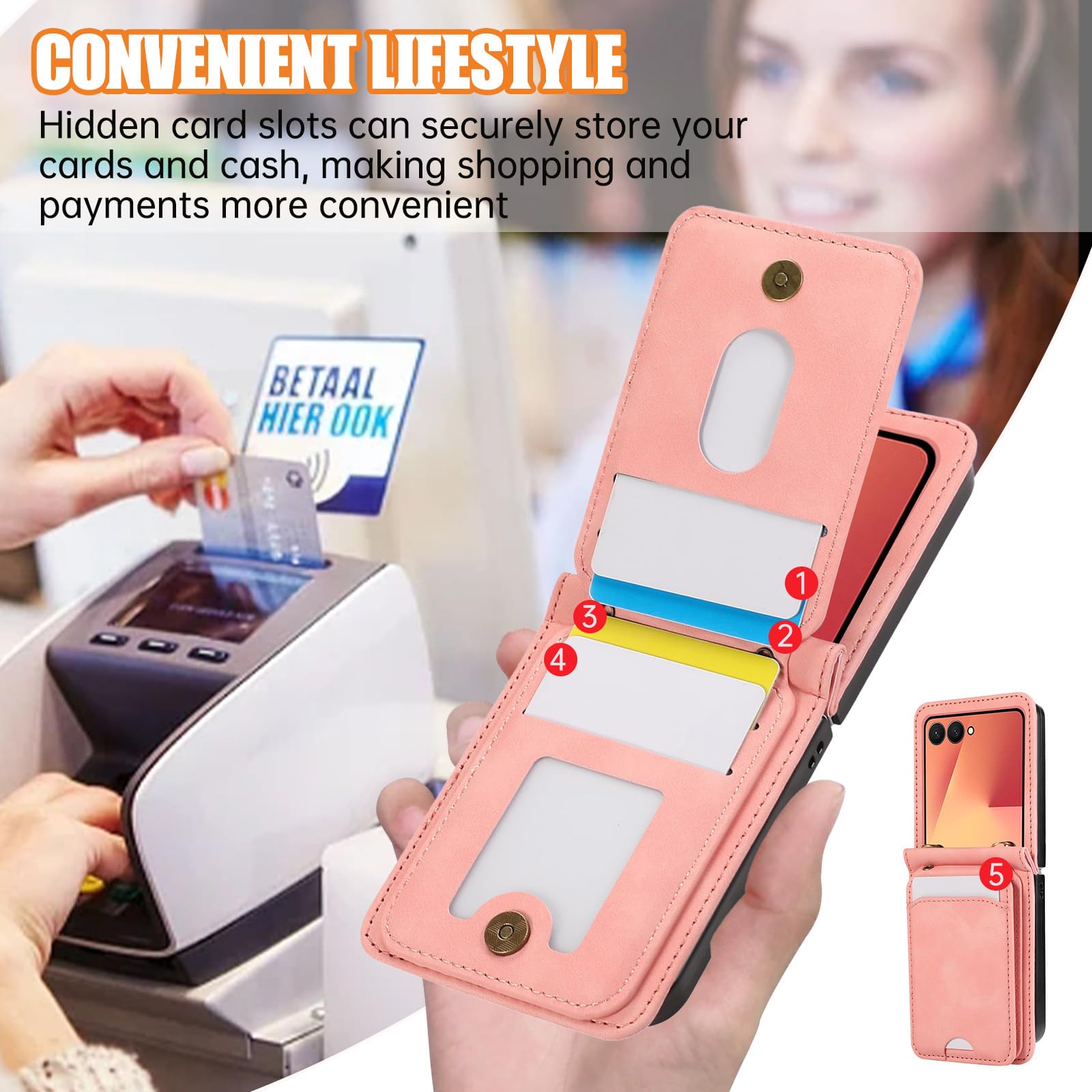 Etui crossbody do Samsung Galaxy Z Flip 8, etui na karty folio matowe etui skórzany długi pasek na ramię, mosiądz, Flip 8