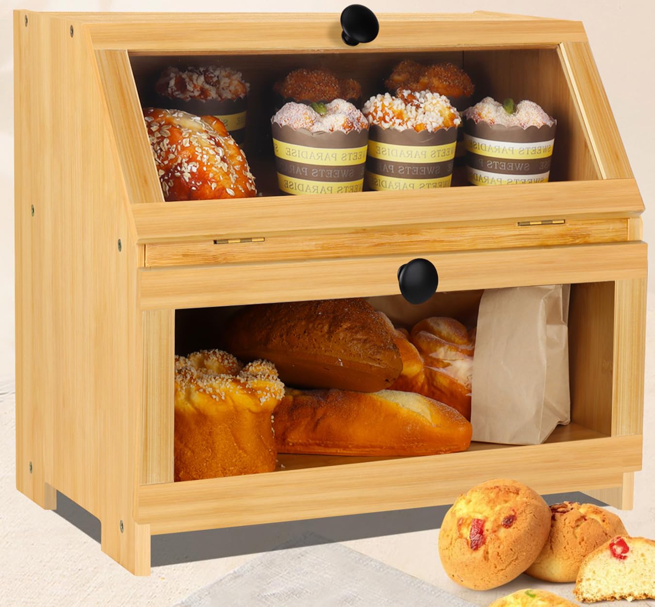Contenedor de almacenamiento de pan de madera para organizar tu encimera de cocina