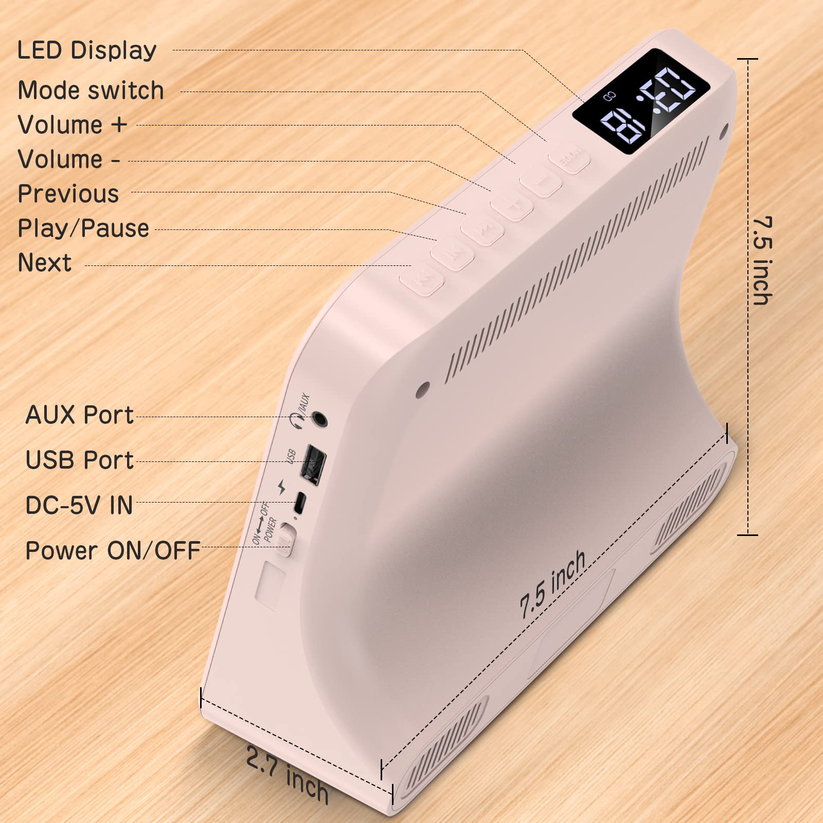 Lettore CD da tavolo con altoparlanti e Bluetooth 5.0 Rosa | Lettori CD con Telecomando Copertura antipolvere Display Radio FM Timer Riproduzione per USB e AUX