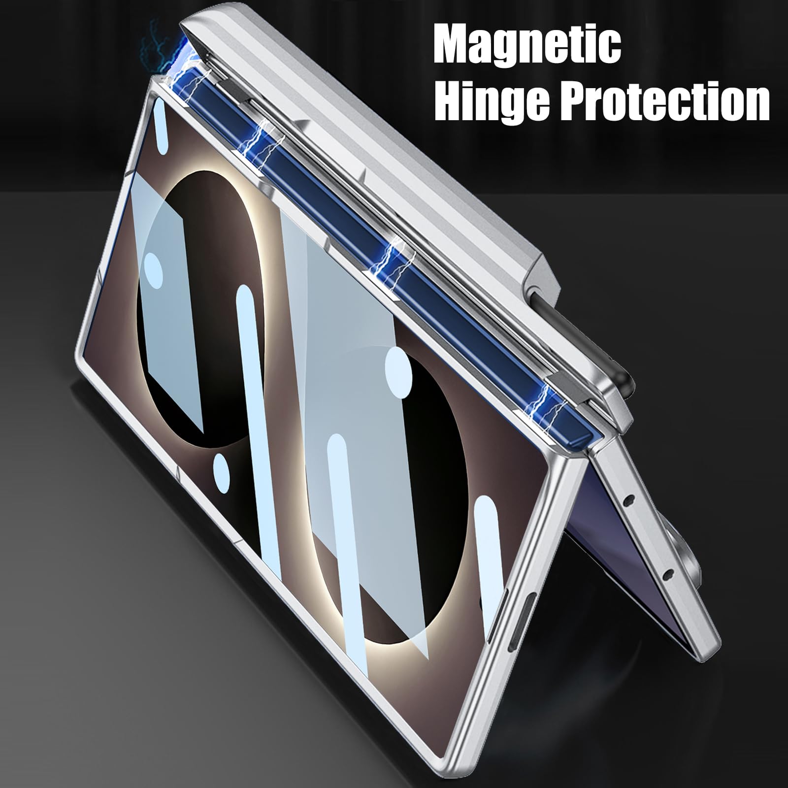 Custodia magnetica per Samsung Galaxy Z Fold 8 Ultra con cavalletto, pellicola protettiva per lo schermo, cerniera magnetica e portapenne, [ricarica wireless compatibile] Cover rigida antiurto in PC