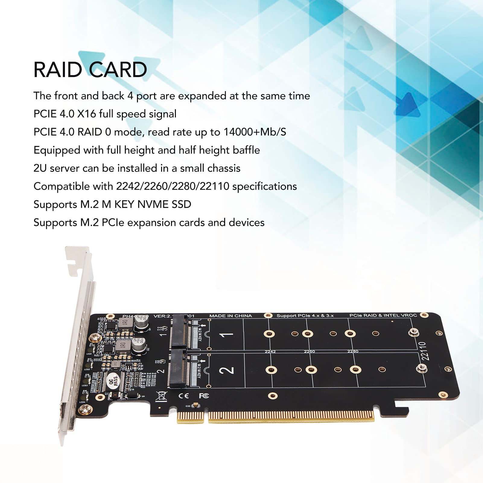 PCIE X16 auf M.2 M KEY Erweiterungskarte NVMe x4 SSD RAID Array Adapter mit LED-Anzeige unterstützt 4 Ports Full Speed ​​Signal für Server Storage Workstation