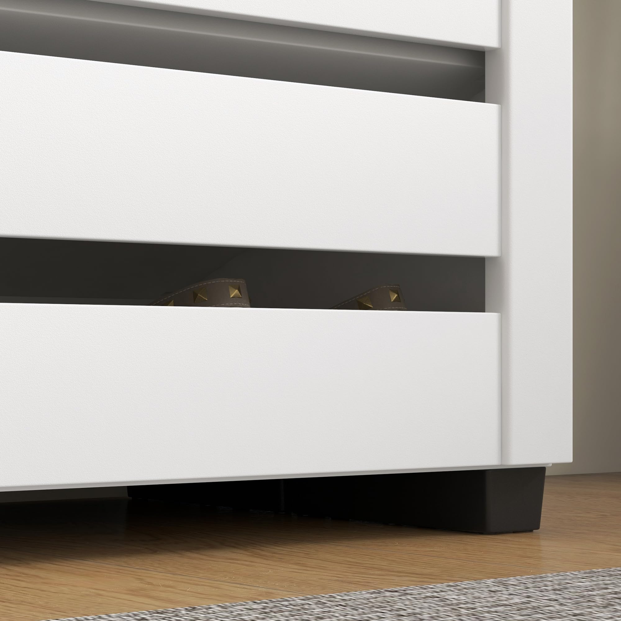 HOMCOM Mobile Scarpiera a 5 Livelli con 4 Scaffali Regolabili e Ante a Doghe, Scarpiera Moderna Salvaspazio in Legno, 76x33x98 cm, Bianco