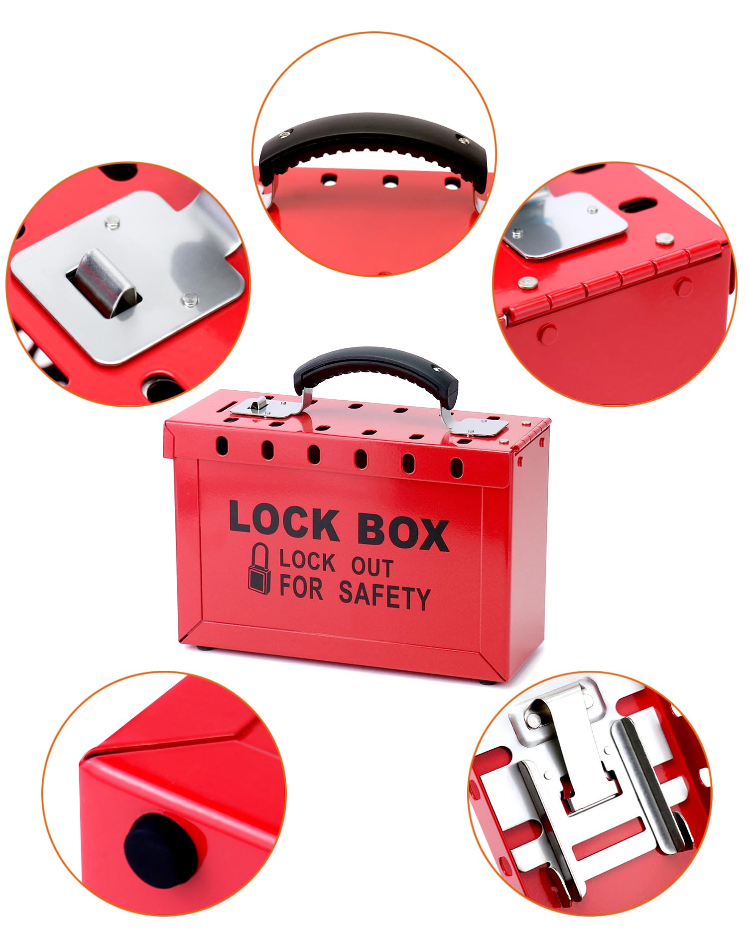 QWORK Kit de caja de bloqueo de etiquetado, con 10 cerraduras de loto diferentes con llave, caja de bloqueo de grupo portátil con 12 ranuras, para estación de etiquetado de bloqueo, rojo