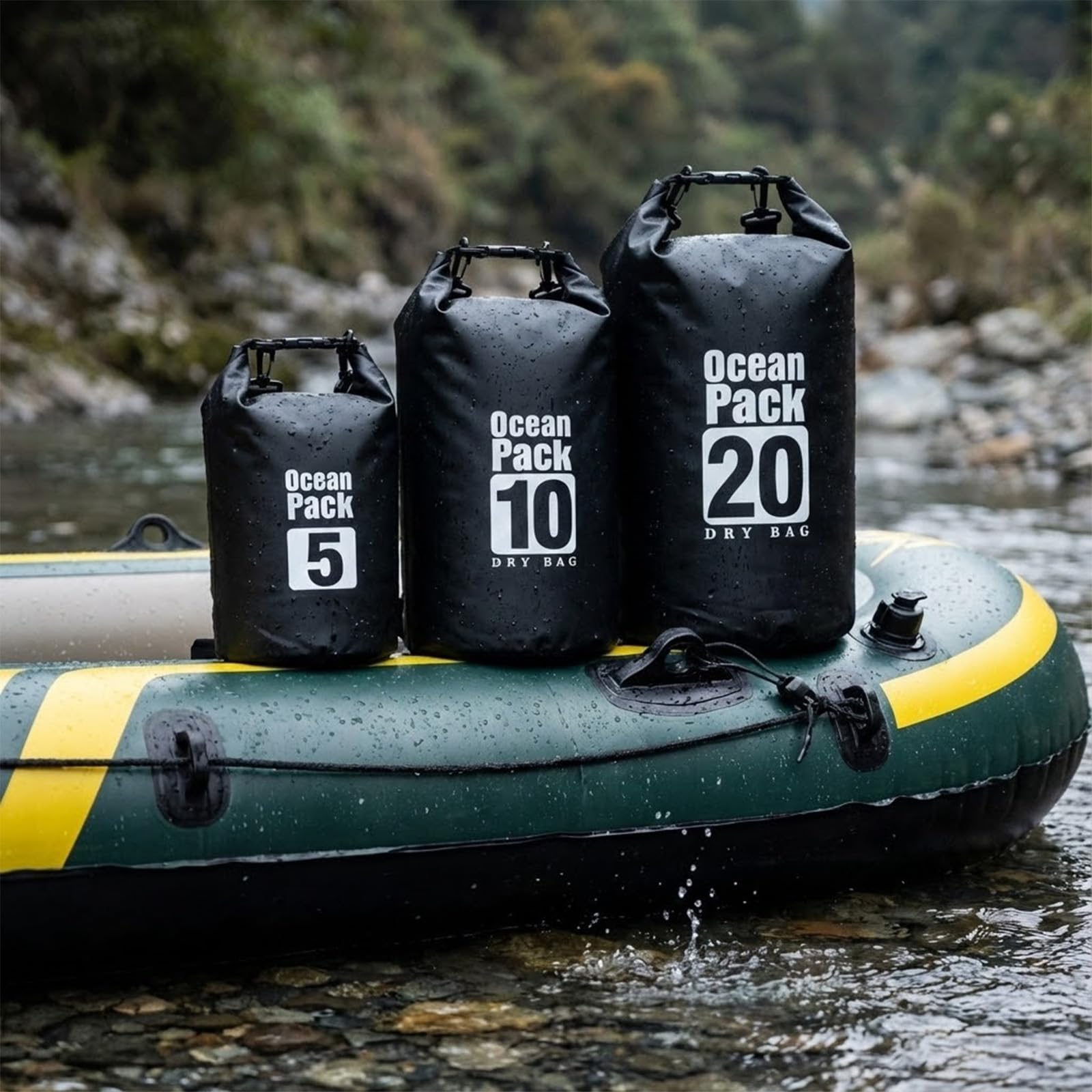 Bolsa seca flotante impermeable de 5L/10L/15L/20L para mujer, mochila ligera y duradera para kayak, natación, camping, senderismo, suave y resistente a la abrasión con cierre enrollable (negro
