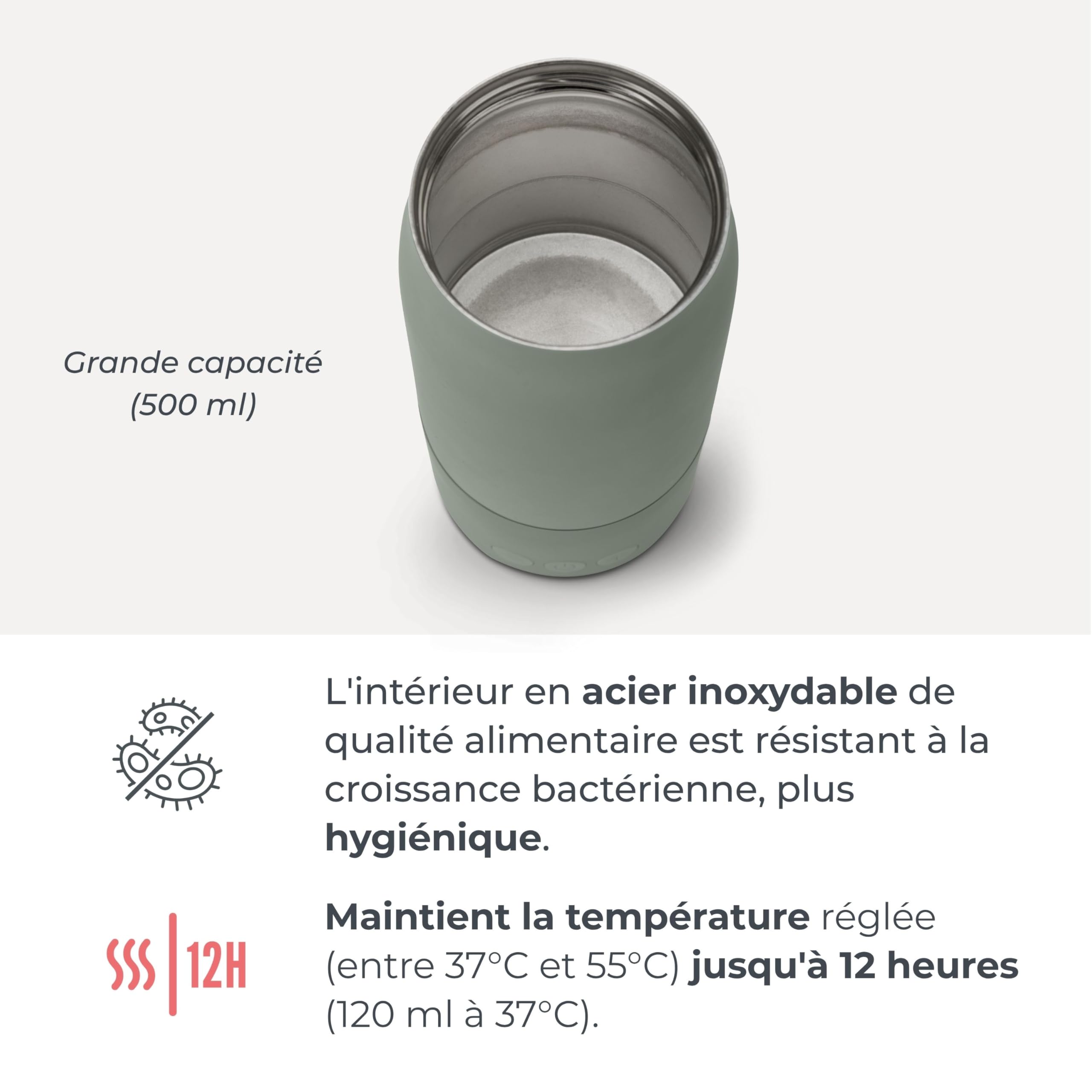 Nuvita 1190 Chauffe Biberon 500 ml – Chauffe-biberon sans fil avec batterie rechargeable, 3 températures sélectionnables 37 °C/55 °C/100 °C, maintient au chaud jusqu'à 12 heures