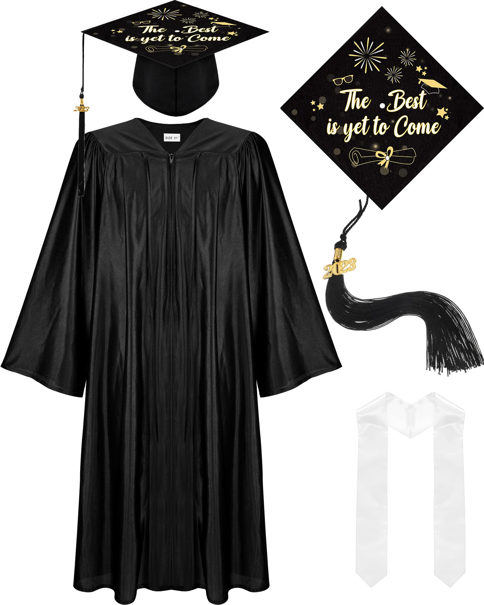 Roshtia3 Pcs Unisex Adult Graduation Cap and Gown Stole Set 2024 Tassel Set for College School Bachelor Graduates(Size 48)