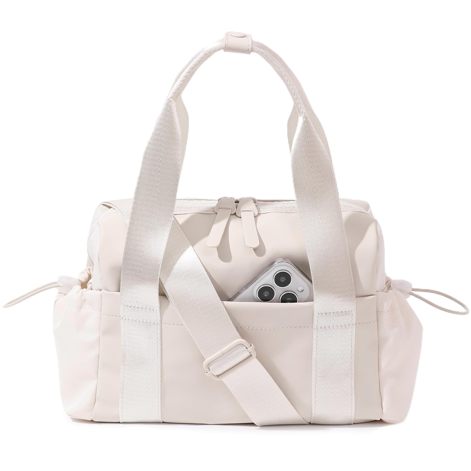 Bucosd Small Gym Bag for Women, Mini Crossbody Gym Duffle Bag with Wet Compartment, Carry on Gym Tote Bag for Workout Dance Sport Travel (Beige)