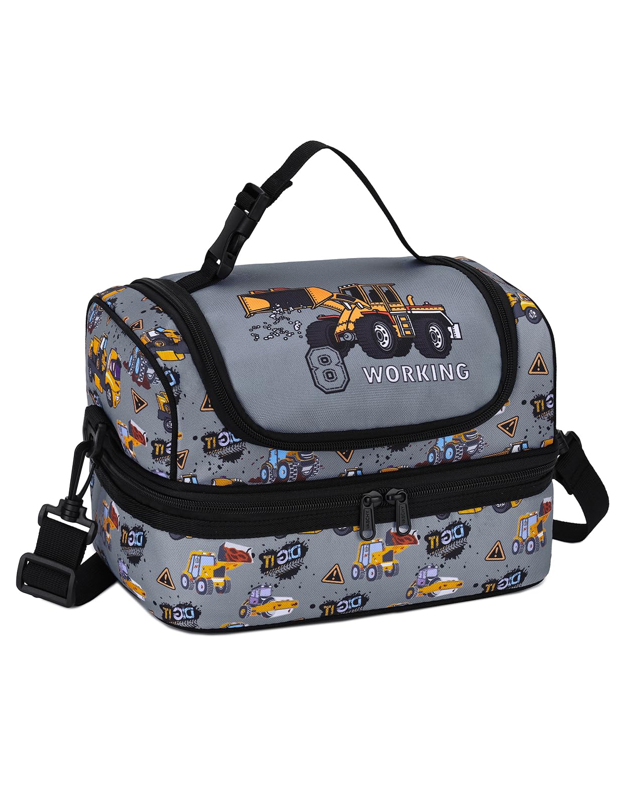 VASCHY Lunch Box Bag for Kids, Thermal Insulated Lunch Bag Double Decker Cooler Bags with Large Compartment and Shoulder Strap for School,Daycare,Kindergarten,Picnic, Truck Gray โ image 1