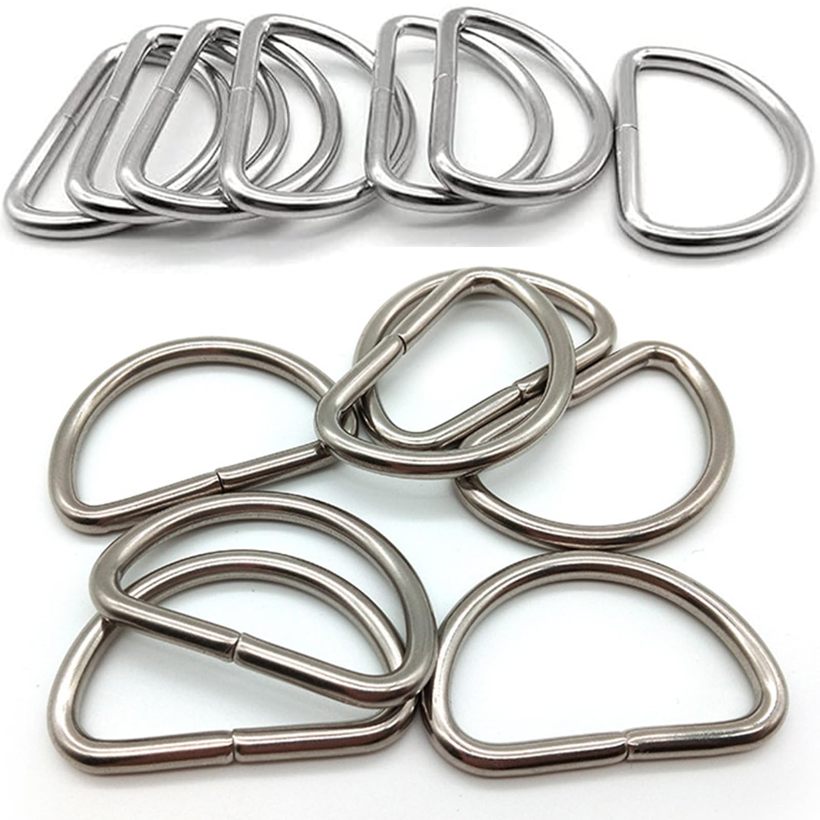 ATB-Foger Pack of 30 Metal D Rings Buckle 32 mm Silver D-Rings Half Rings D-Rings Steel for Backpack Belt Buckles Bags Belt Craft Accessories, Silvery, 32mm