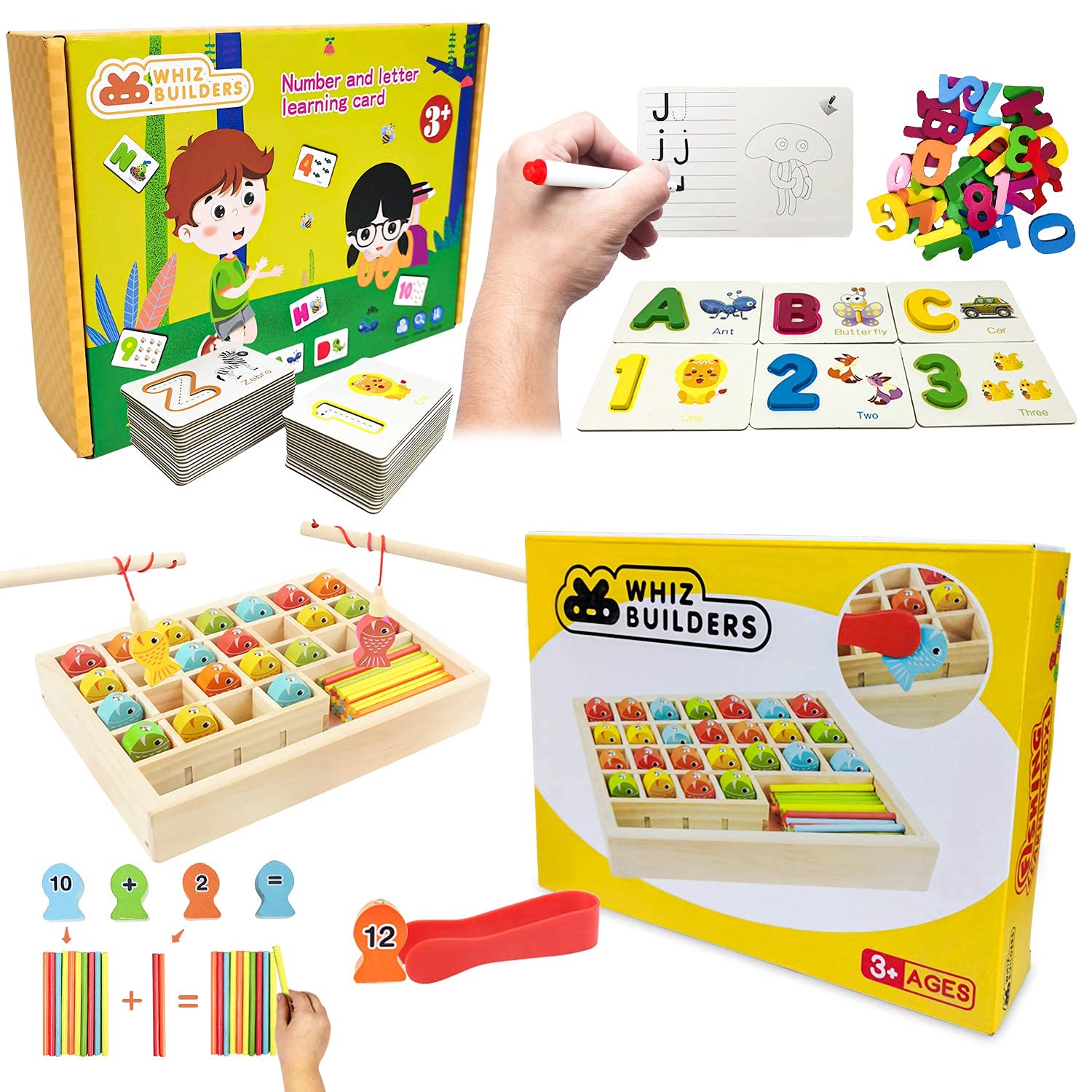 Amazon.com: Alphabet and Number Flash Card Games with Wooden Tiles & Wooden  Fishing Math Counter Game Bundle For Kids - Educational Learning STEM  Supplies - Kindergarten Homeschool Preschool Activities Toddlers : Toys