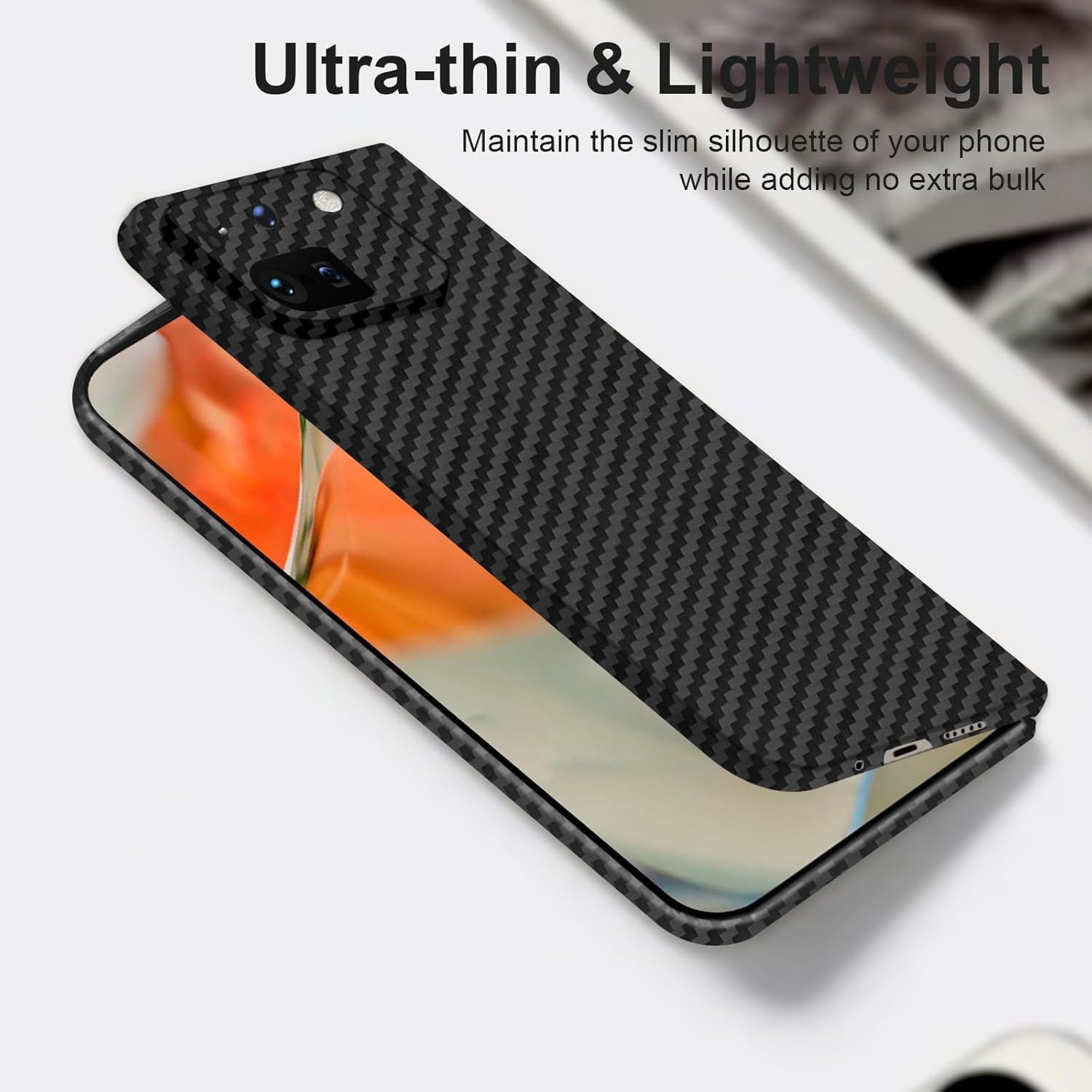 Slim and Thin Carbon Fiber Case Compatible with Google Pixel 9 Pro Fold, 1500D Aramid Fiber Cover for Google Pixel Fold 2 for Men and Women, Supports Wireless Charging, Matte Black