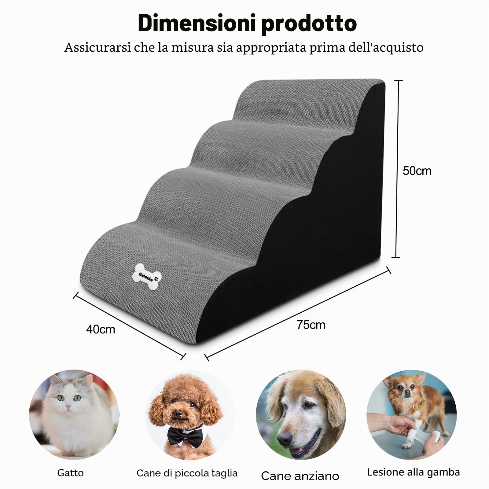 Galatée Scale Per Animali Domestici Antiscivolo a 4 Gradini, Per Divano Letto Alto Con Rivestimento Lavabile, Rampe In Spugna Ad Alta Densità (Grigio)