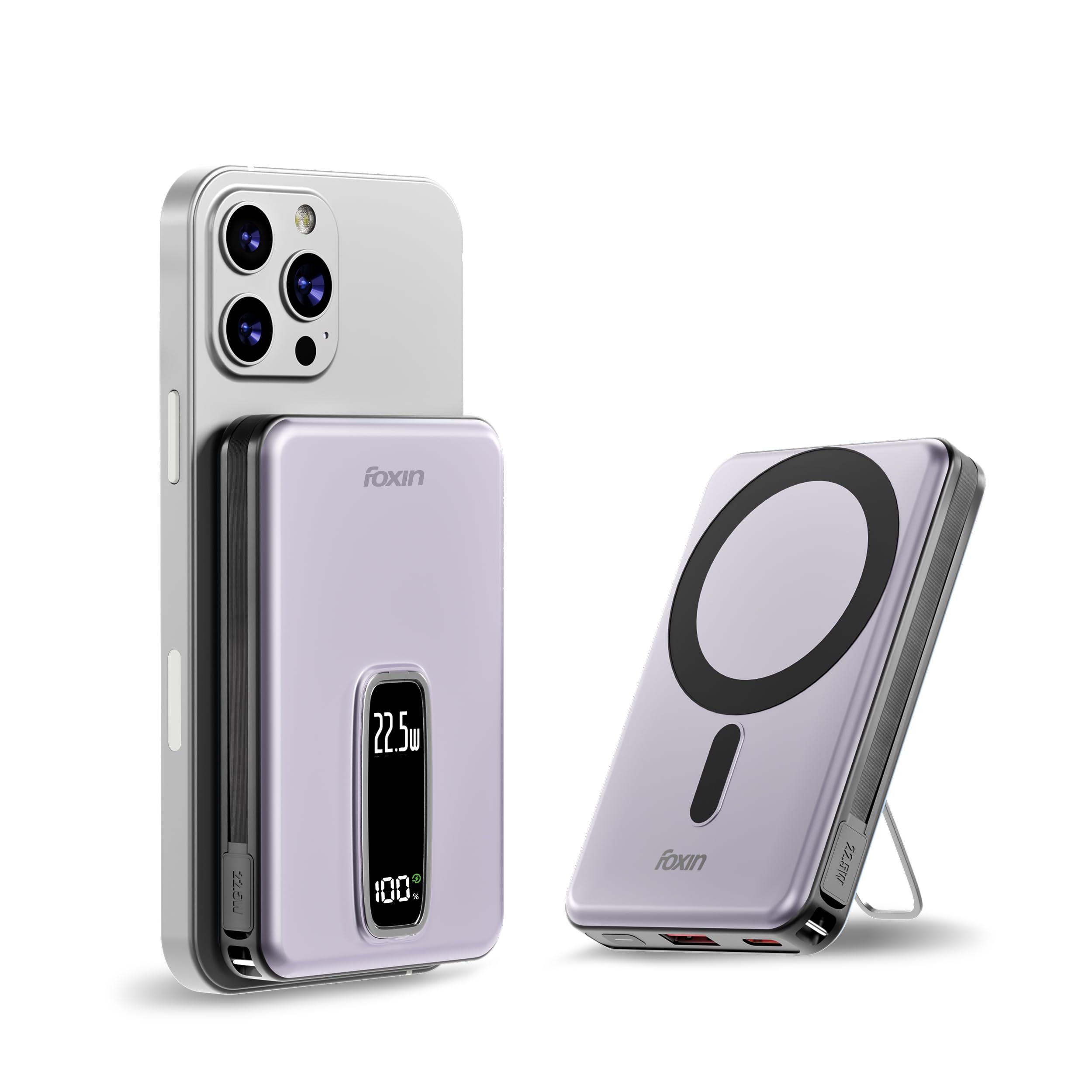 Foxin Mag One Wireless 10000mAh Fast Charging Power Bank with Metal Stand | USB Type C Input & Output, 22.5W Portable Charger for iPhone 12 & Above, Android & Qi Enabled Devices | Meteor Grey-image-27