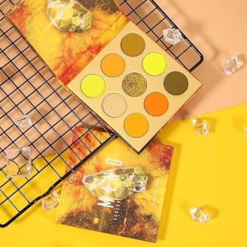 Docolor Eyeshadow Palette Yellow Gemstone Make Up Palette Vegan Formula 9 Colours Highly Pigmented Matte Shimmering Nude Smoky Glitter Cream Durable Waterproof