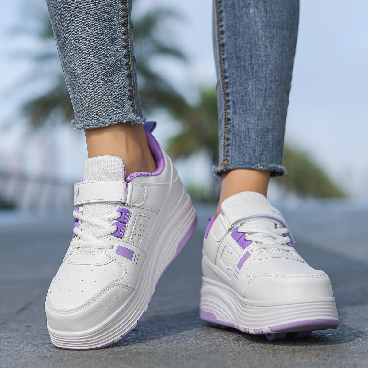 Schuhe mit Rollen für Jungen und Mädchen, Kinder Rollschuhe mit 4 Versenkbaren Rollen 2-in-1 Turnschuhe & Skateboardschuhe Rollschuhe für Draußen Größen 32–40